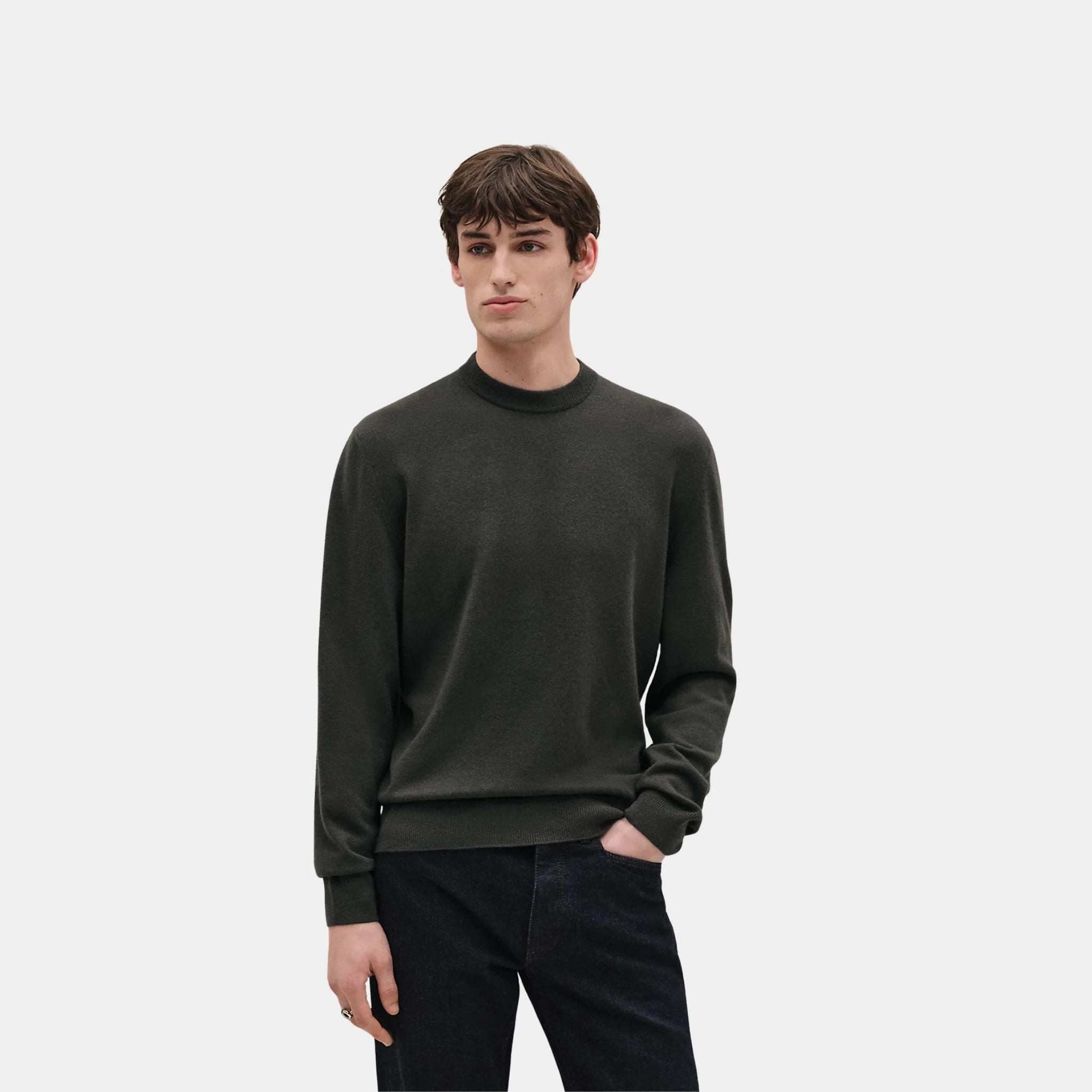 Hermes Anchor Chain Link Round Neck Sweater, Vert Chrome, Front