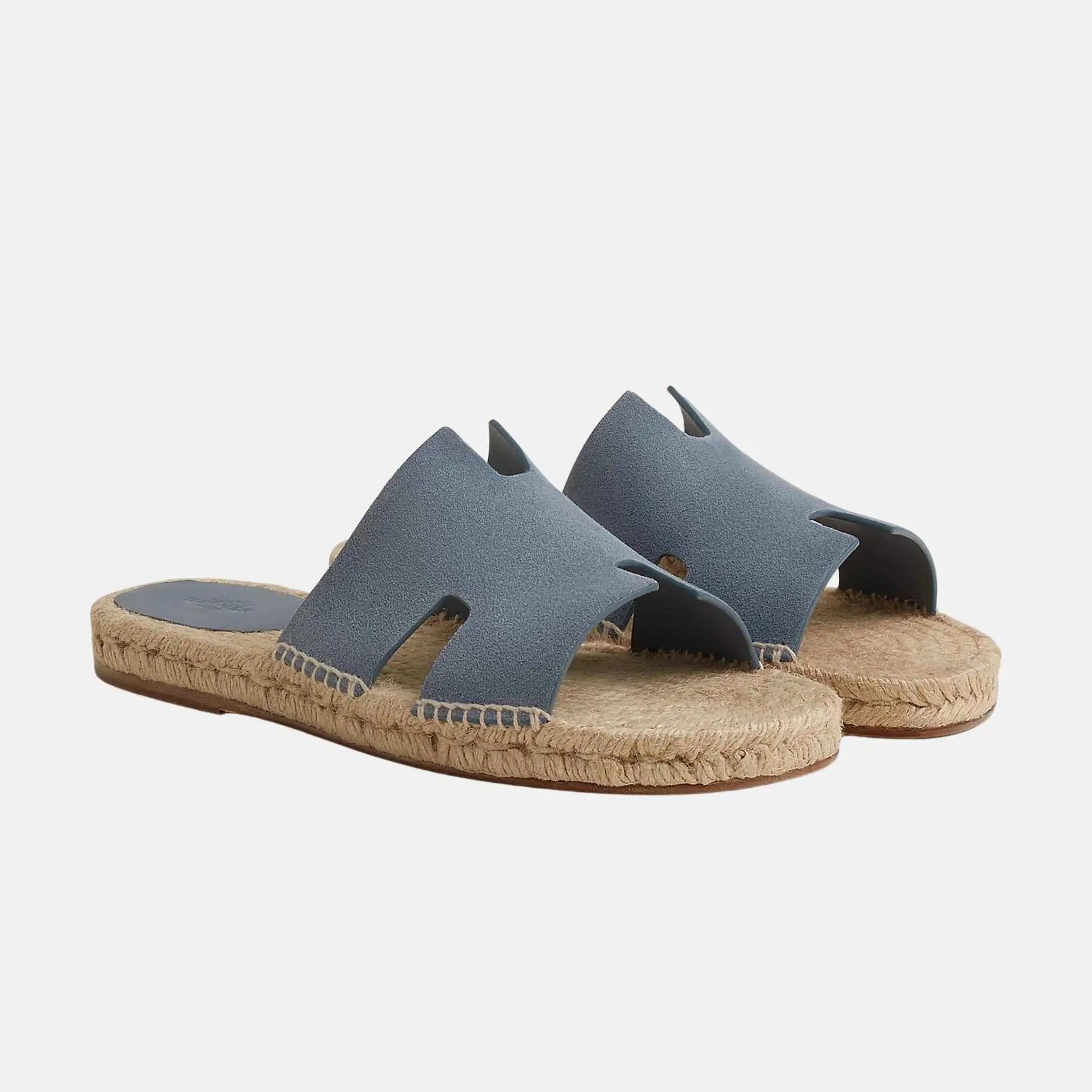 Hermes Antigua Espadrille In Suede Goatskin, Bleu Grignon, Front