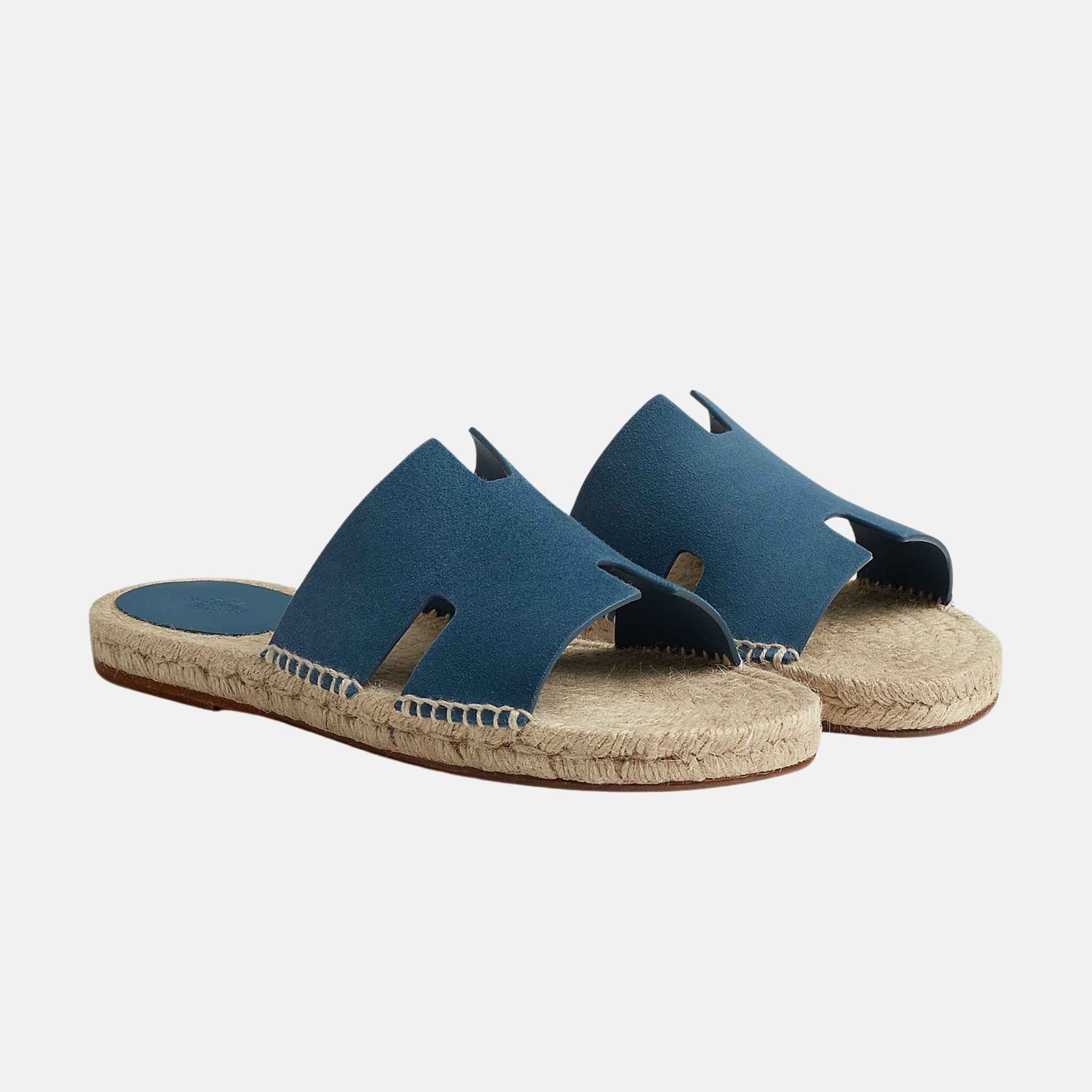 Hermès Antigua Espadrille In Suede Goatskin, Bleu Turquin, Front