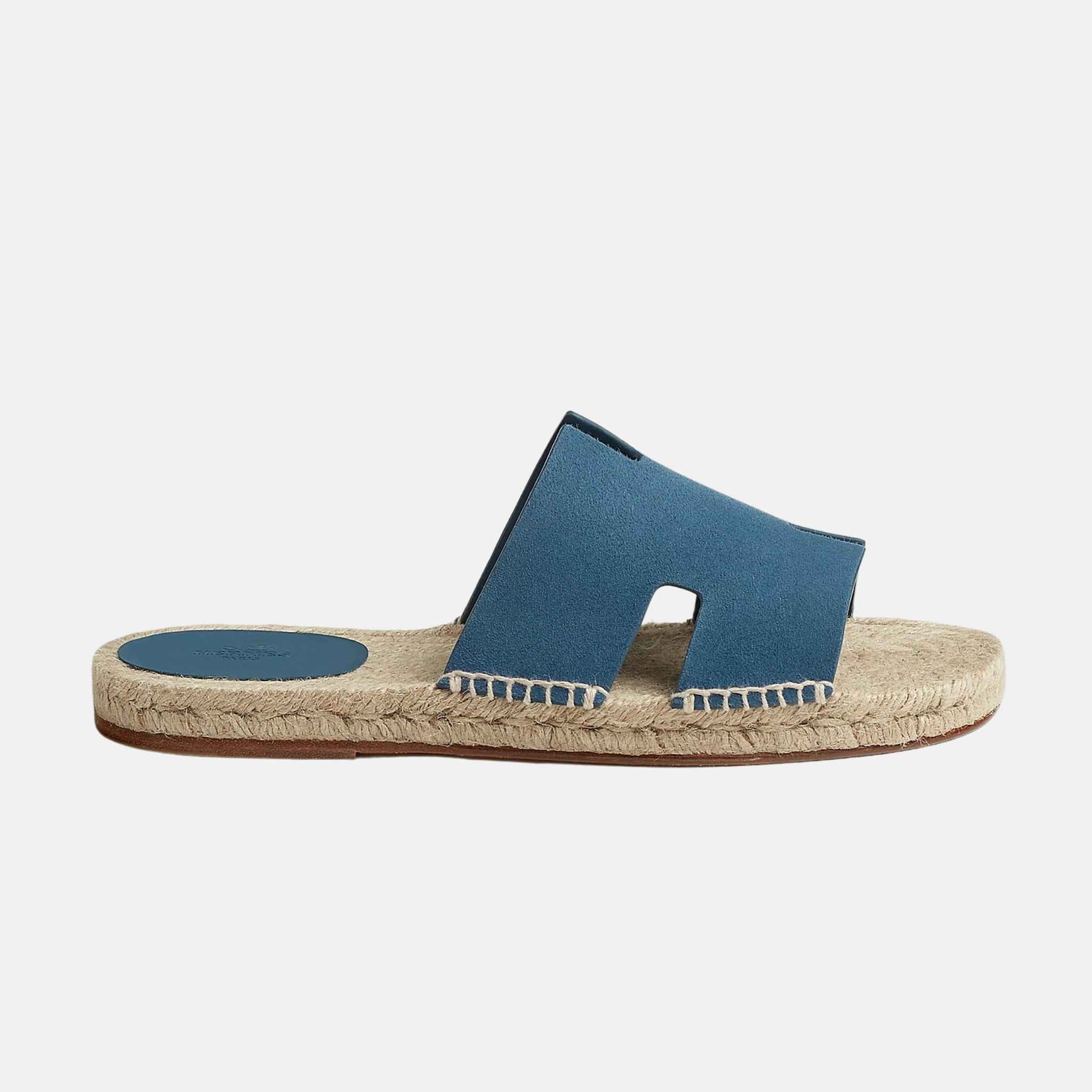 Hermès Antigua Espadrille In Suede Goatskin, Bleu Turquin, Side