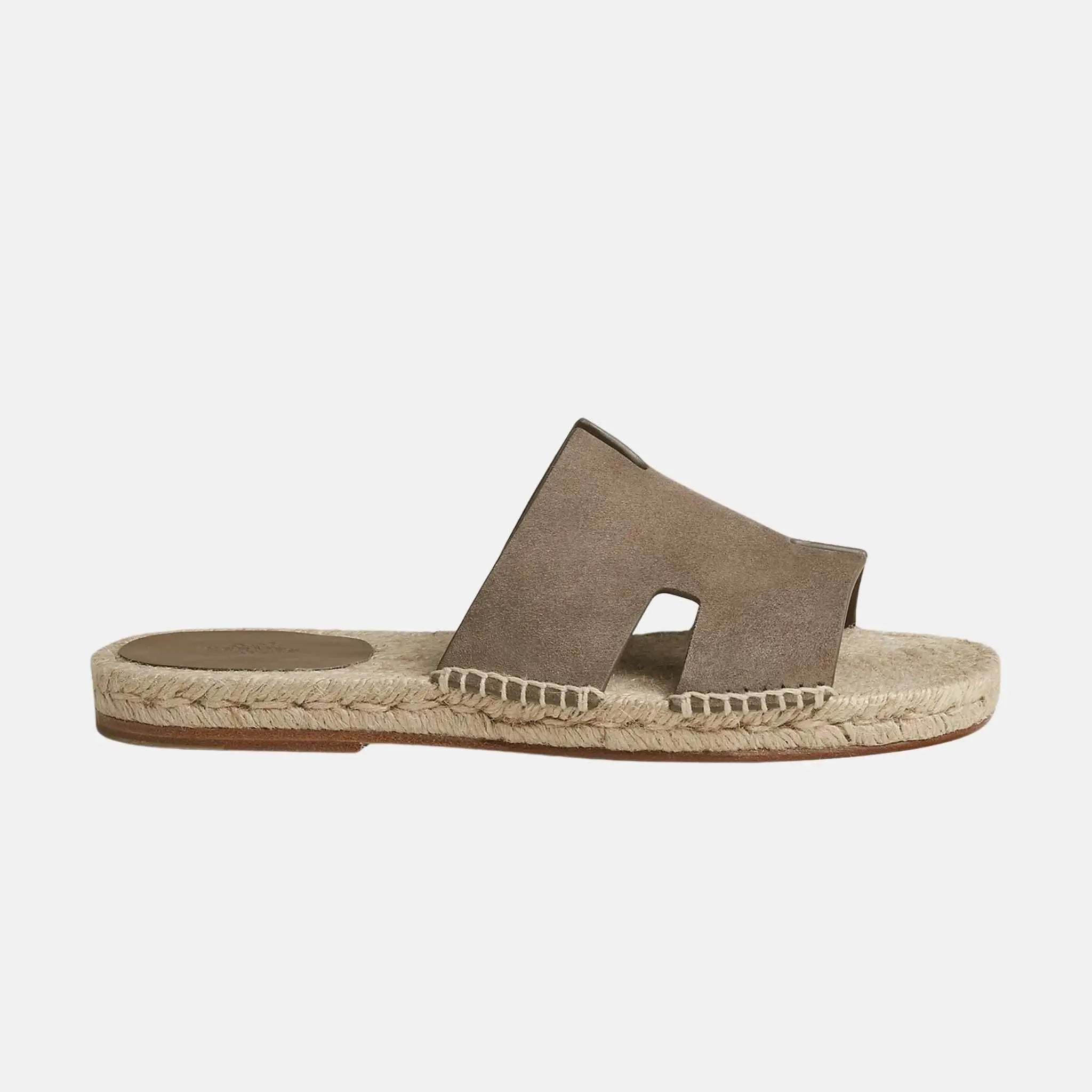 Hermes Antigua Espadrille In Suede Goatskin, Etoupe, Side