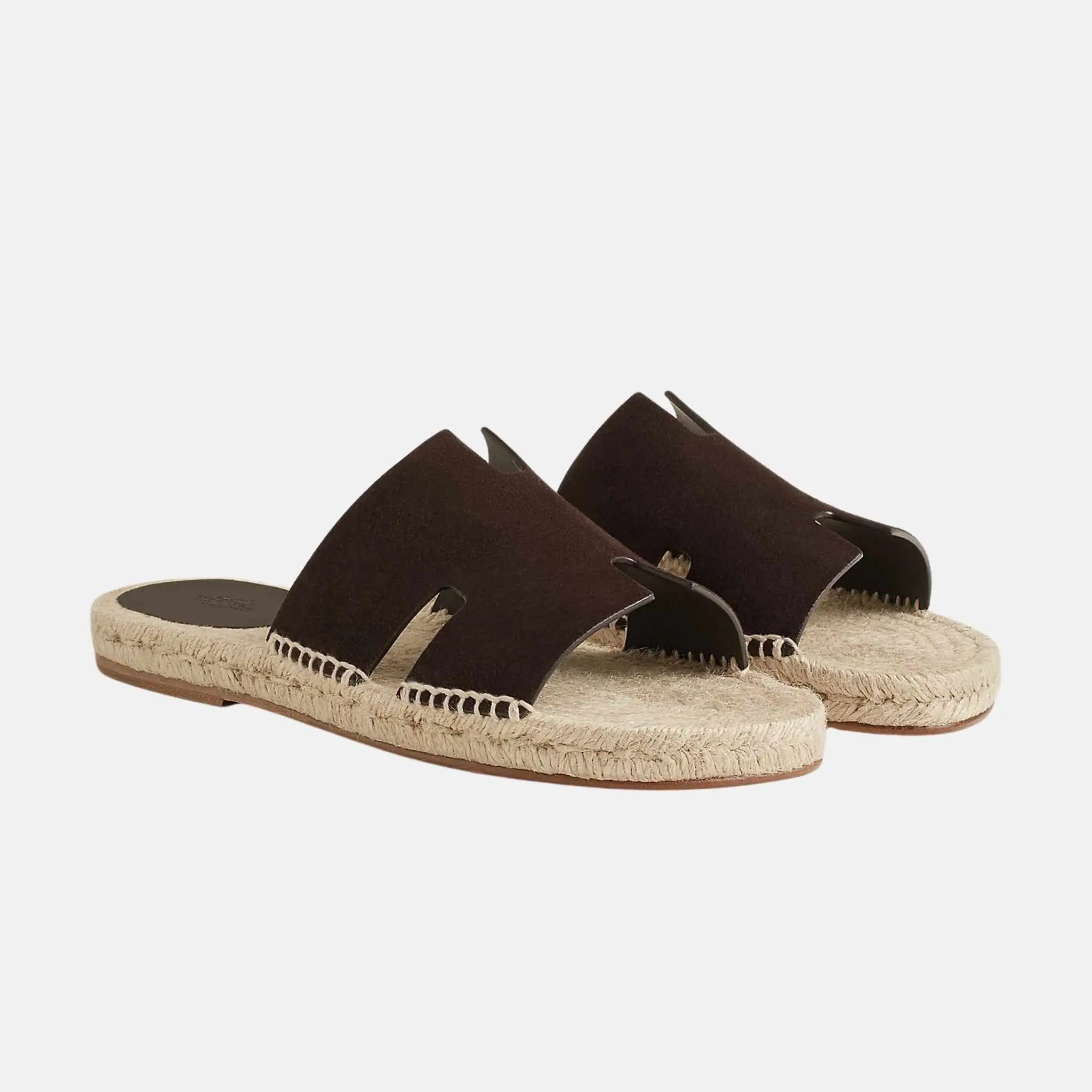 Hermes Antigua Espadrille In Suede Goatskin, Marron Ebene, Front