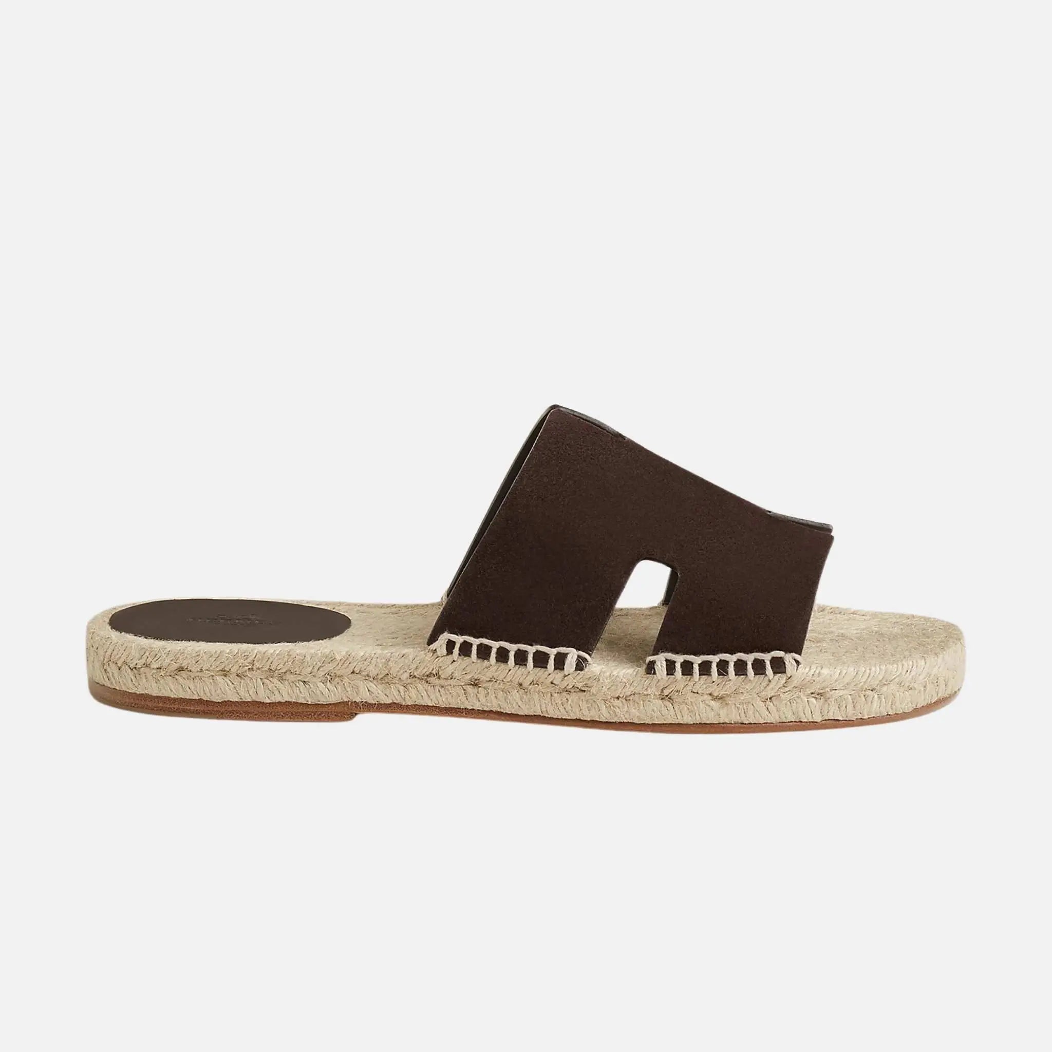 Hermes Antigua Espadrille In Suede Goatskin, Marron Ebene, Side