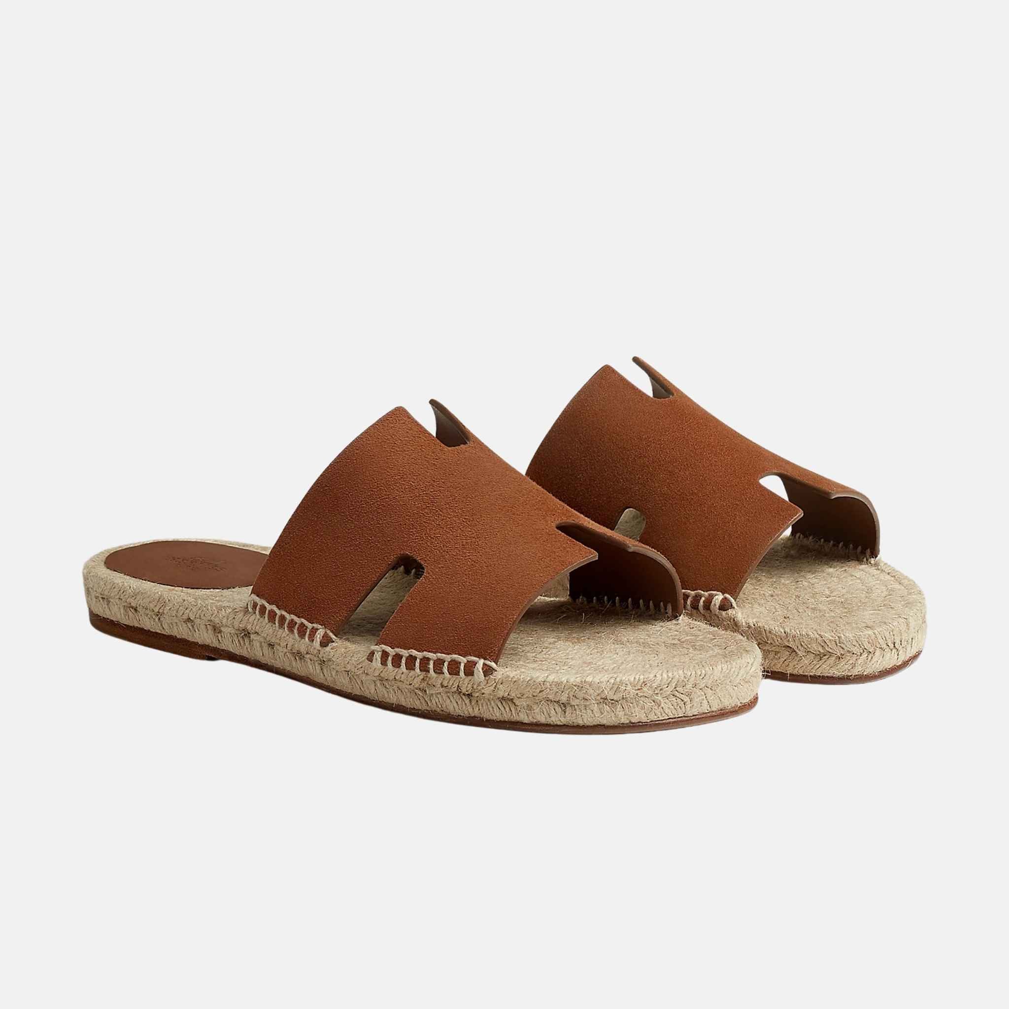 Hermès Antigua Espadrille In Suede Goatskin, Marron Teck, Front