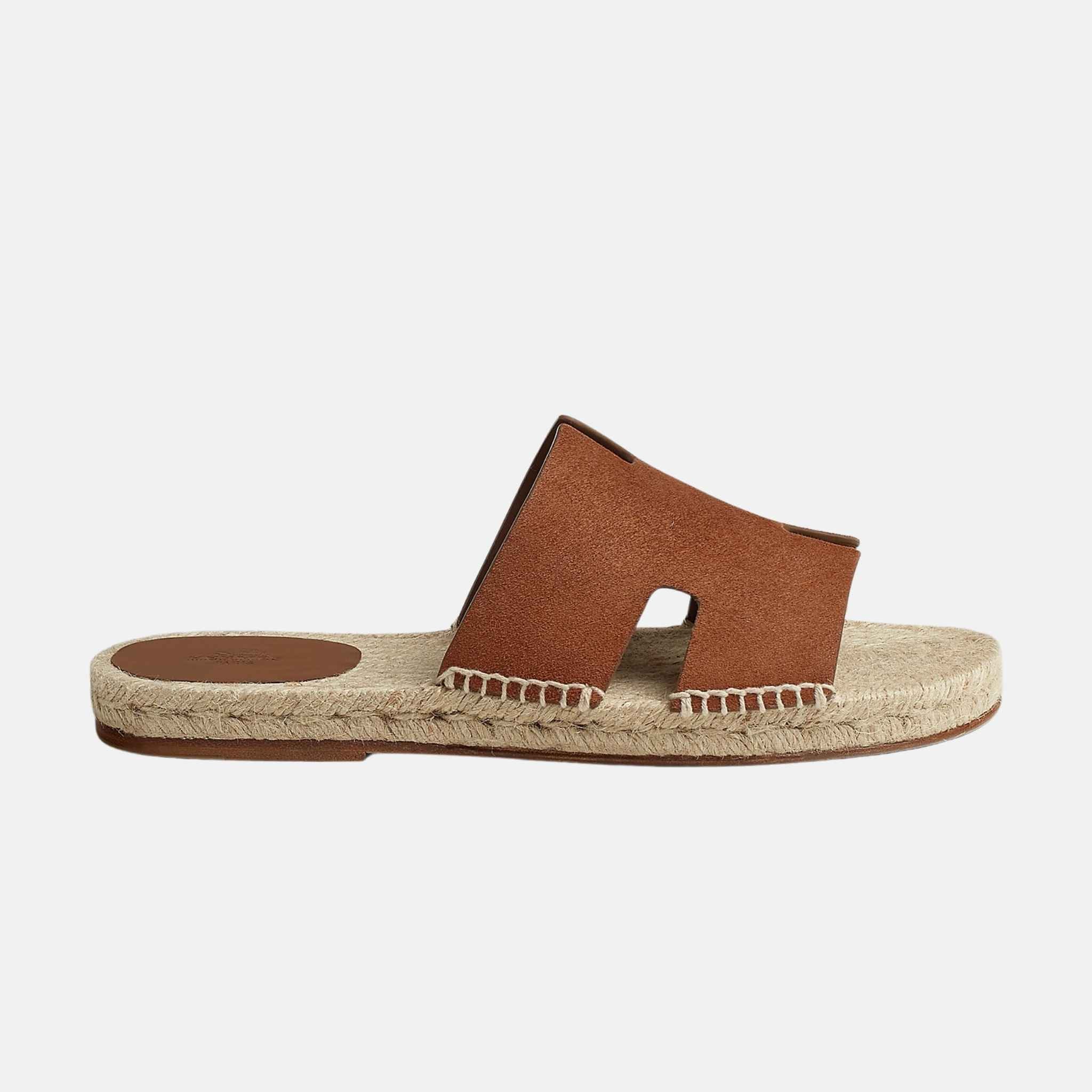 Hermès Antigua Espadrille In Suede Goatskin, Marron Teck, Side