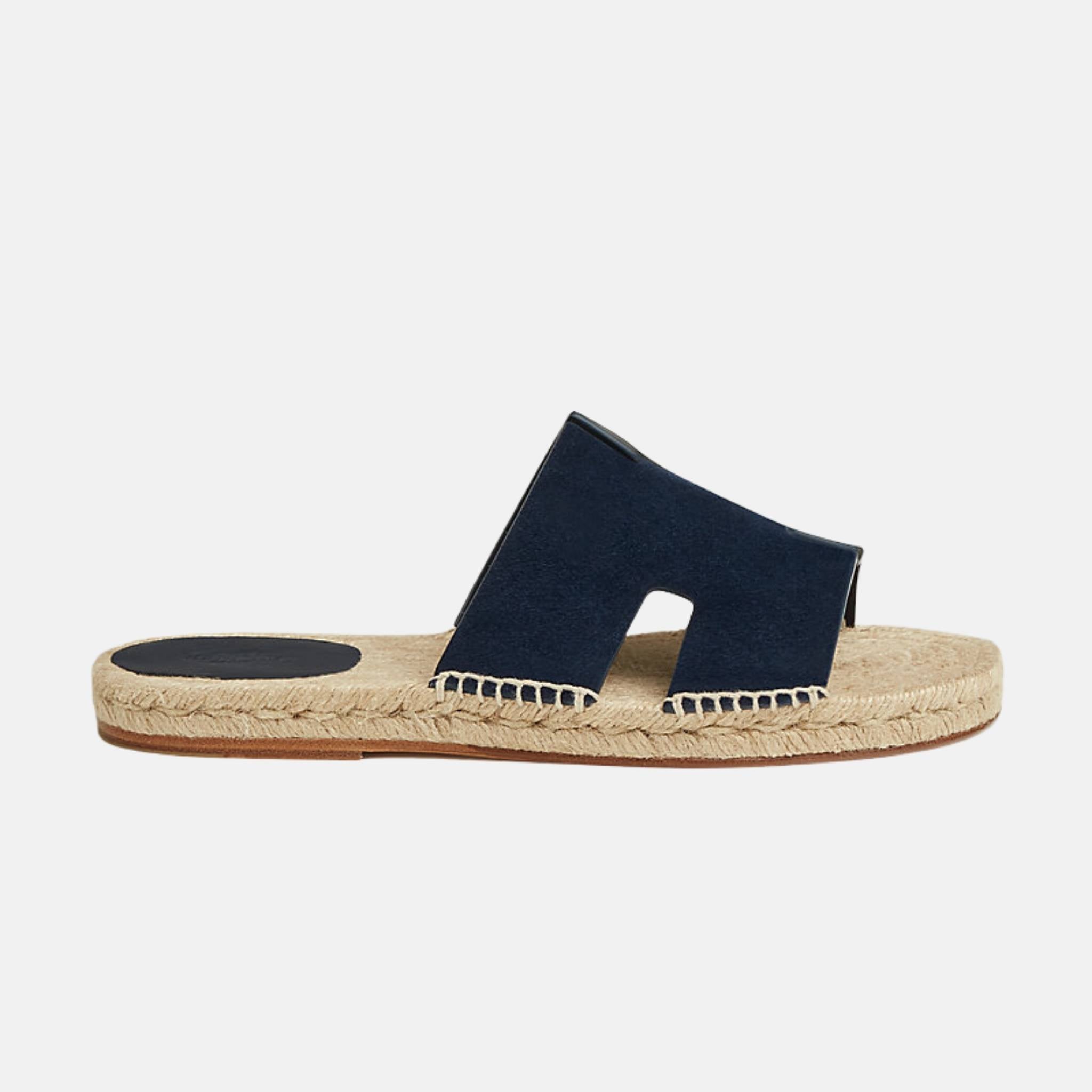 Hermes Antigua Suede Goatskin Espadrille, Marine, Side