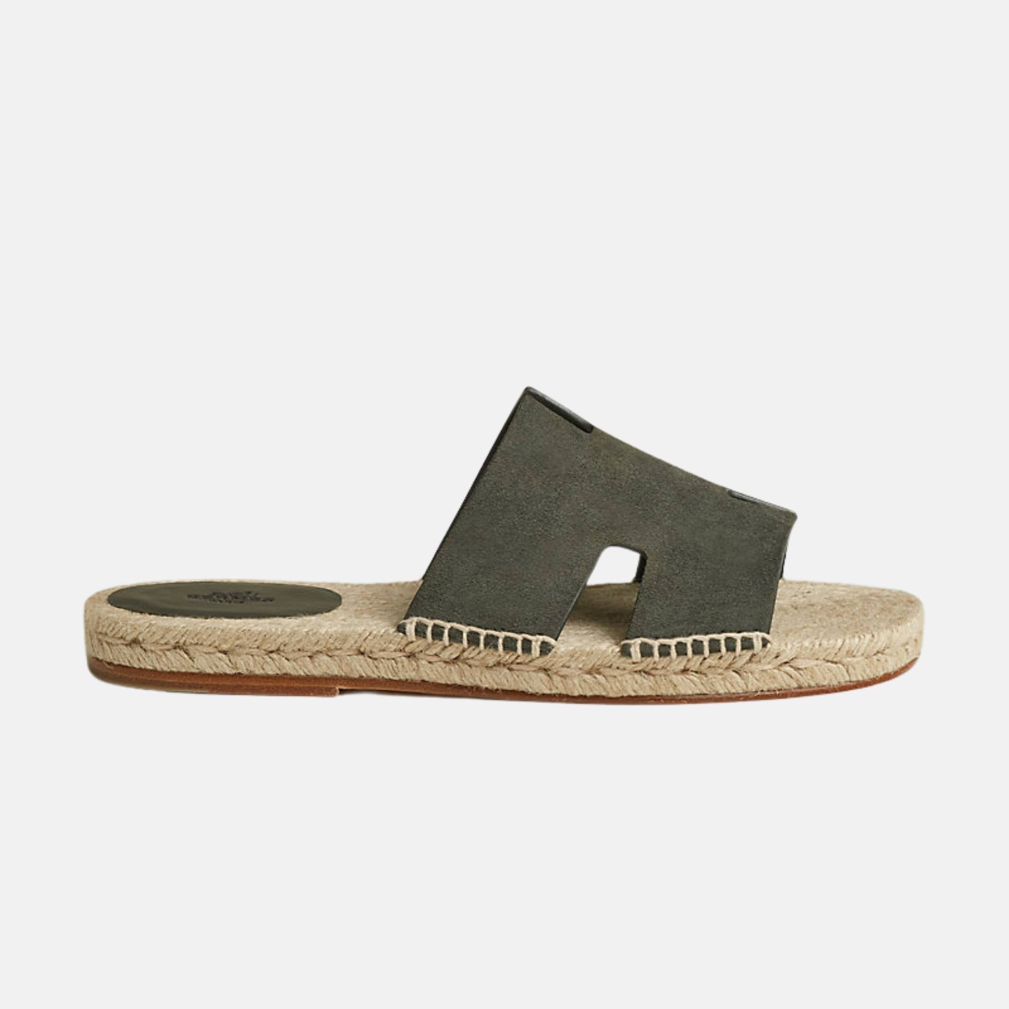 Hermes Antigua Suede Goatskin Espadrille, Vert Foret, Side