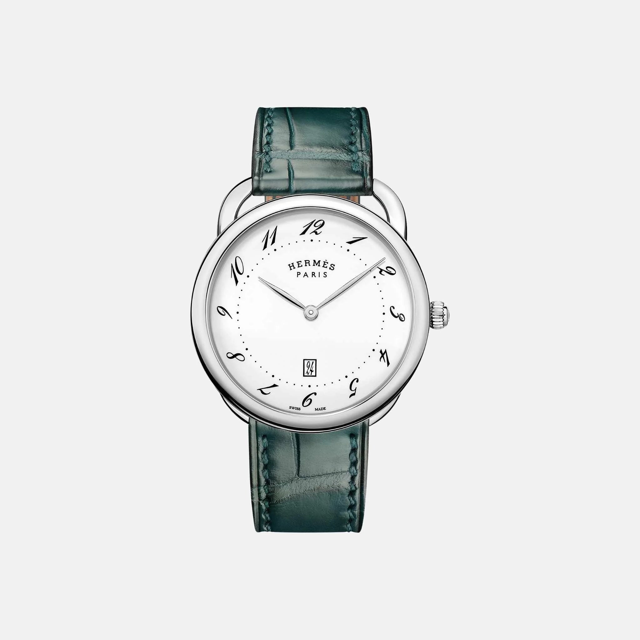 Hermes Arceau Watch 40mm Cypress Green Alligator Strap