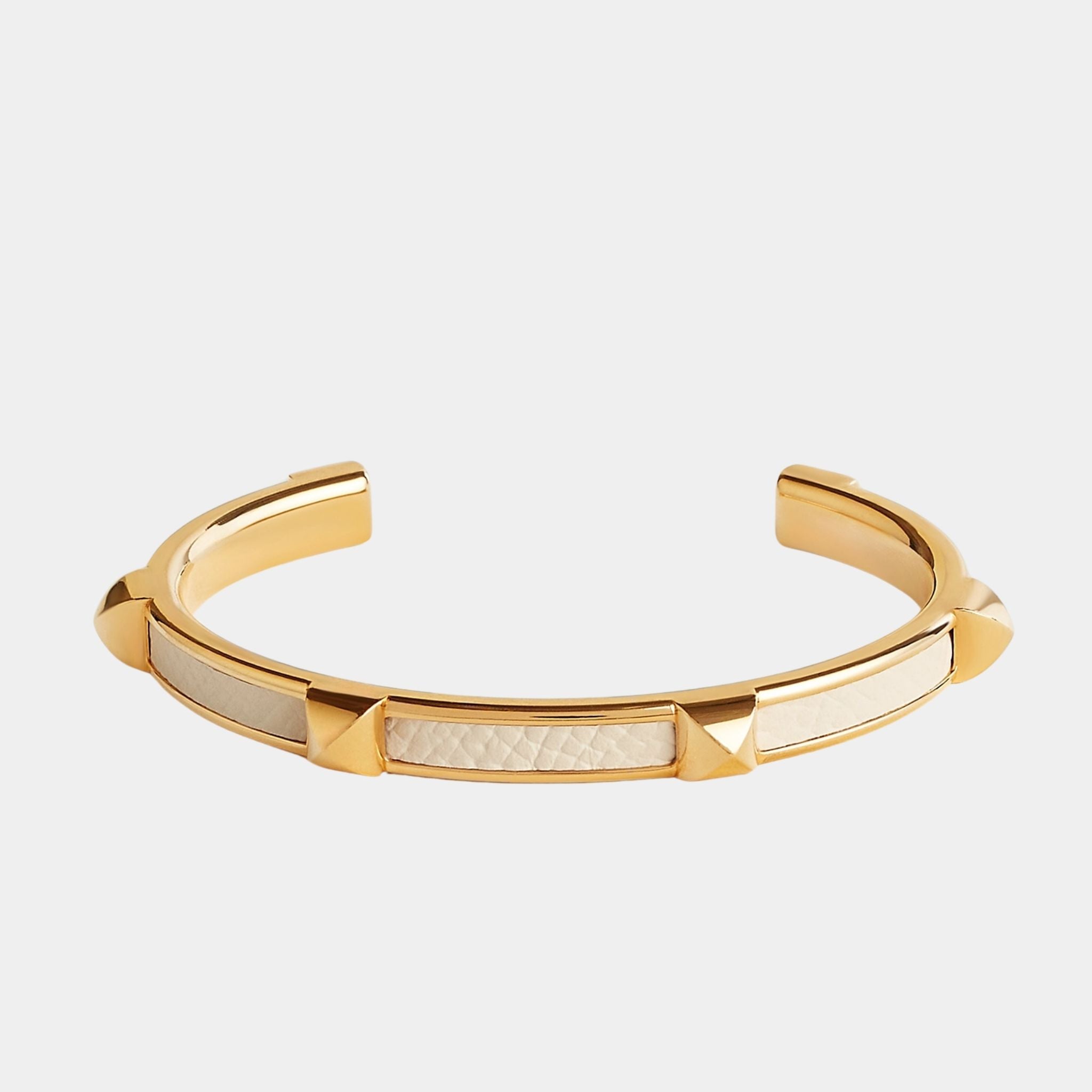 Hermes Athena Bracelet Epsom Calfskin Gold Plated, Craie