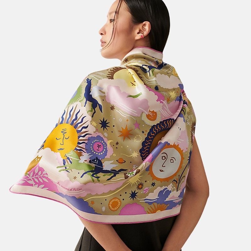 Hermes Au Royaume D Helios Scarf 70, Olive, Model