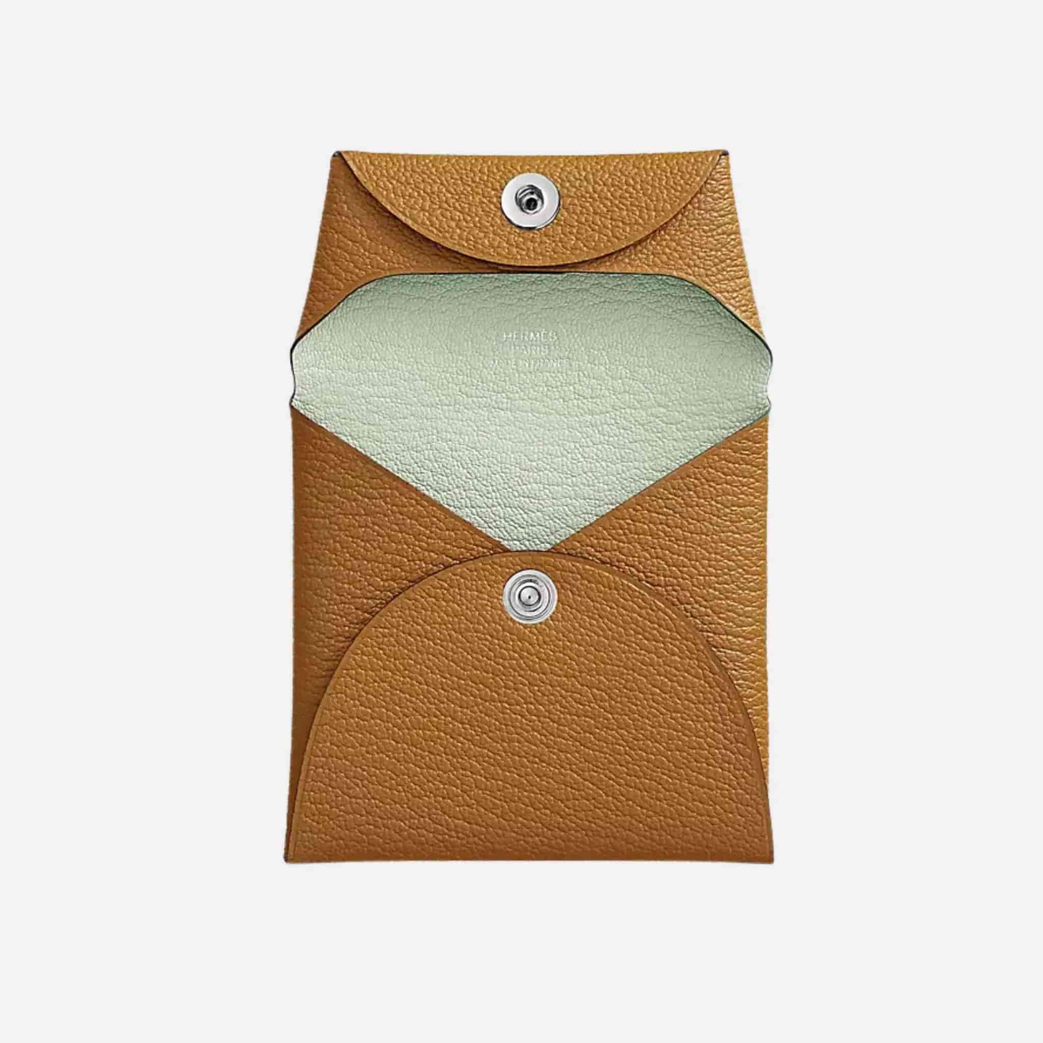 Hermes Bastia Purse Mysore Goatskin , Carmael/Vert Fizz, Interior