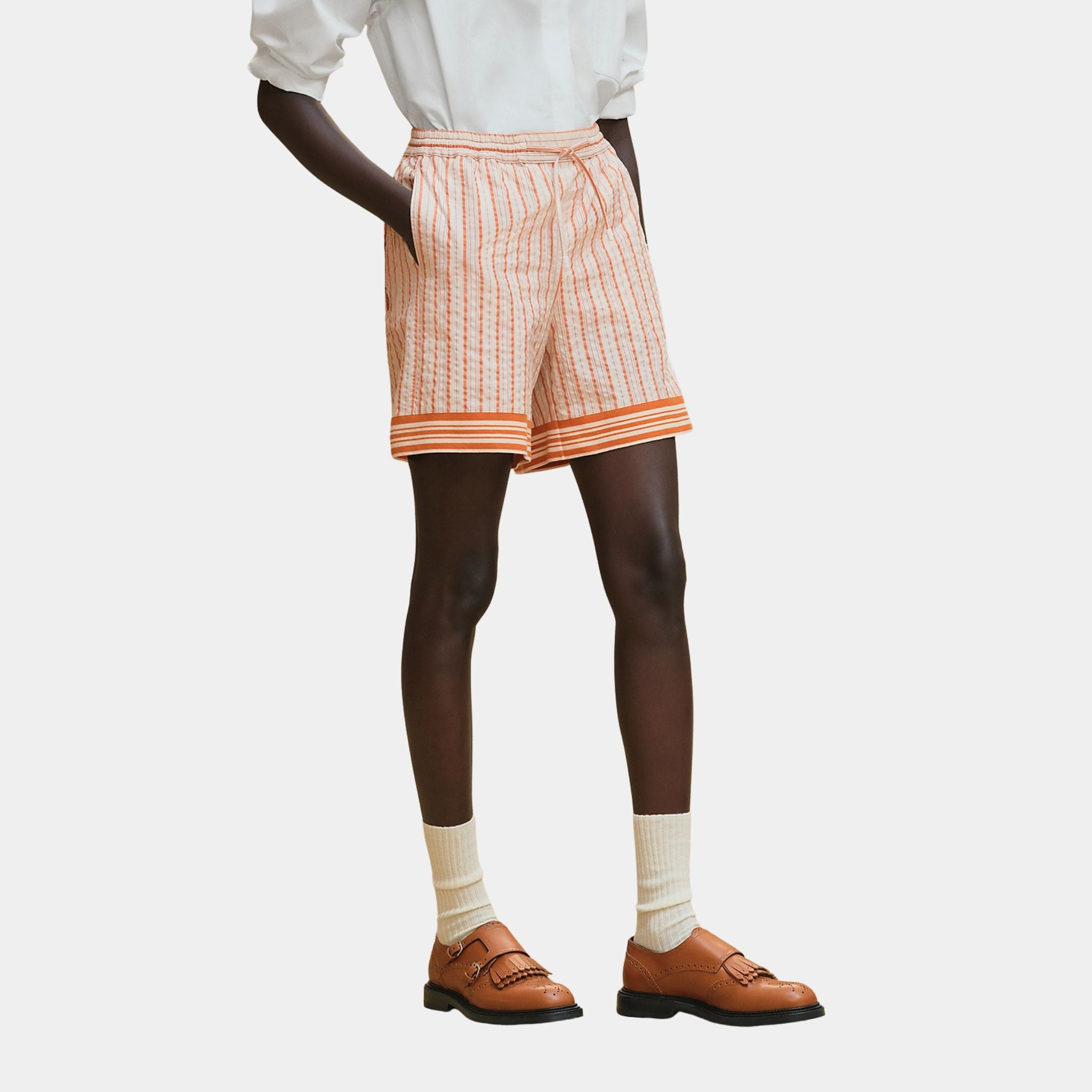 Beach Shorts in Striped Seersucker