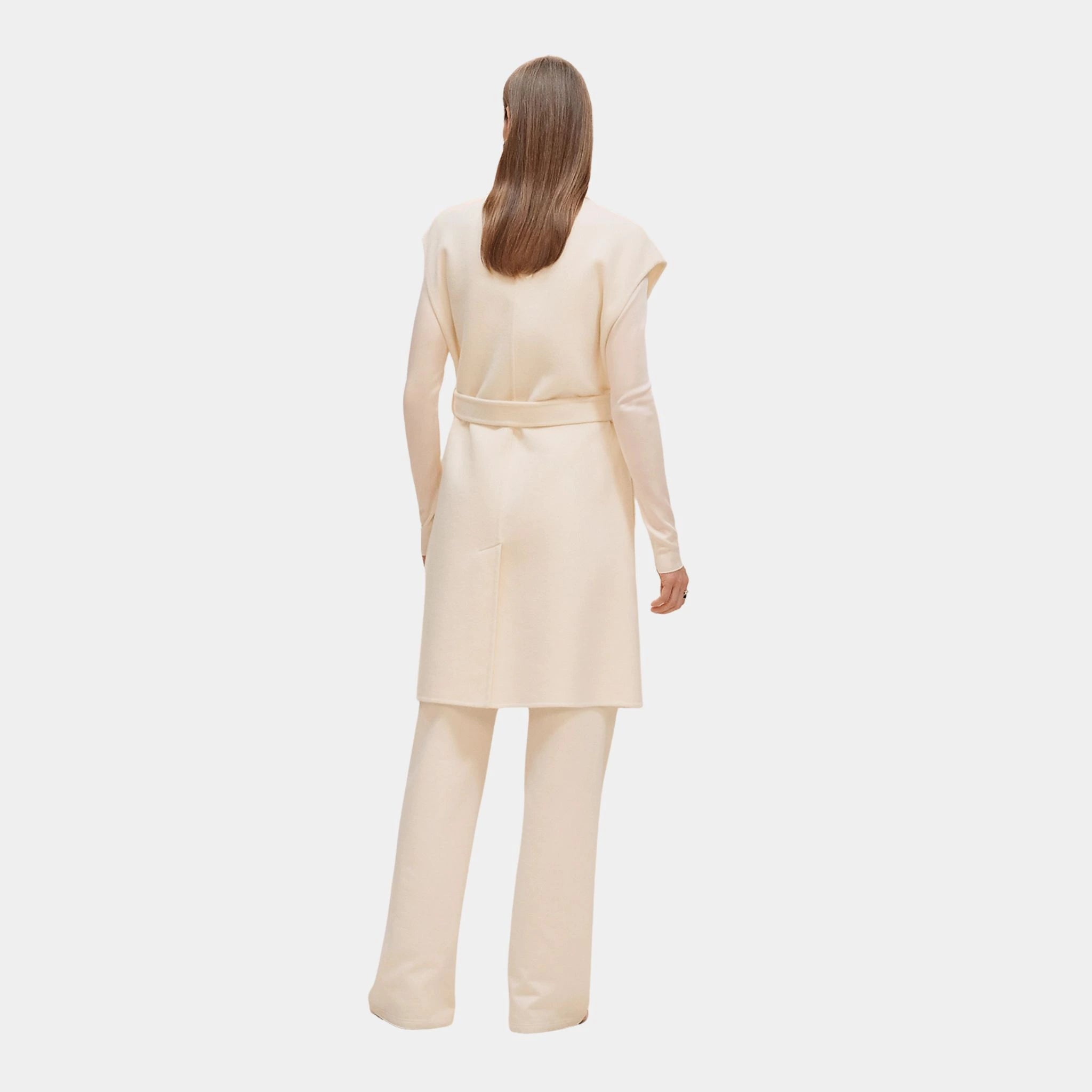 Hermes Belted Cashmere Long Vest, Blanc Naturel, Back