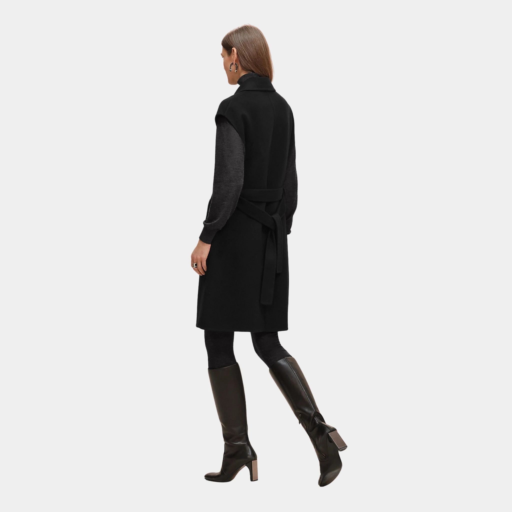 Hermes Belted Cashmere Long Vest, Noir, Back