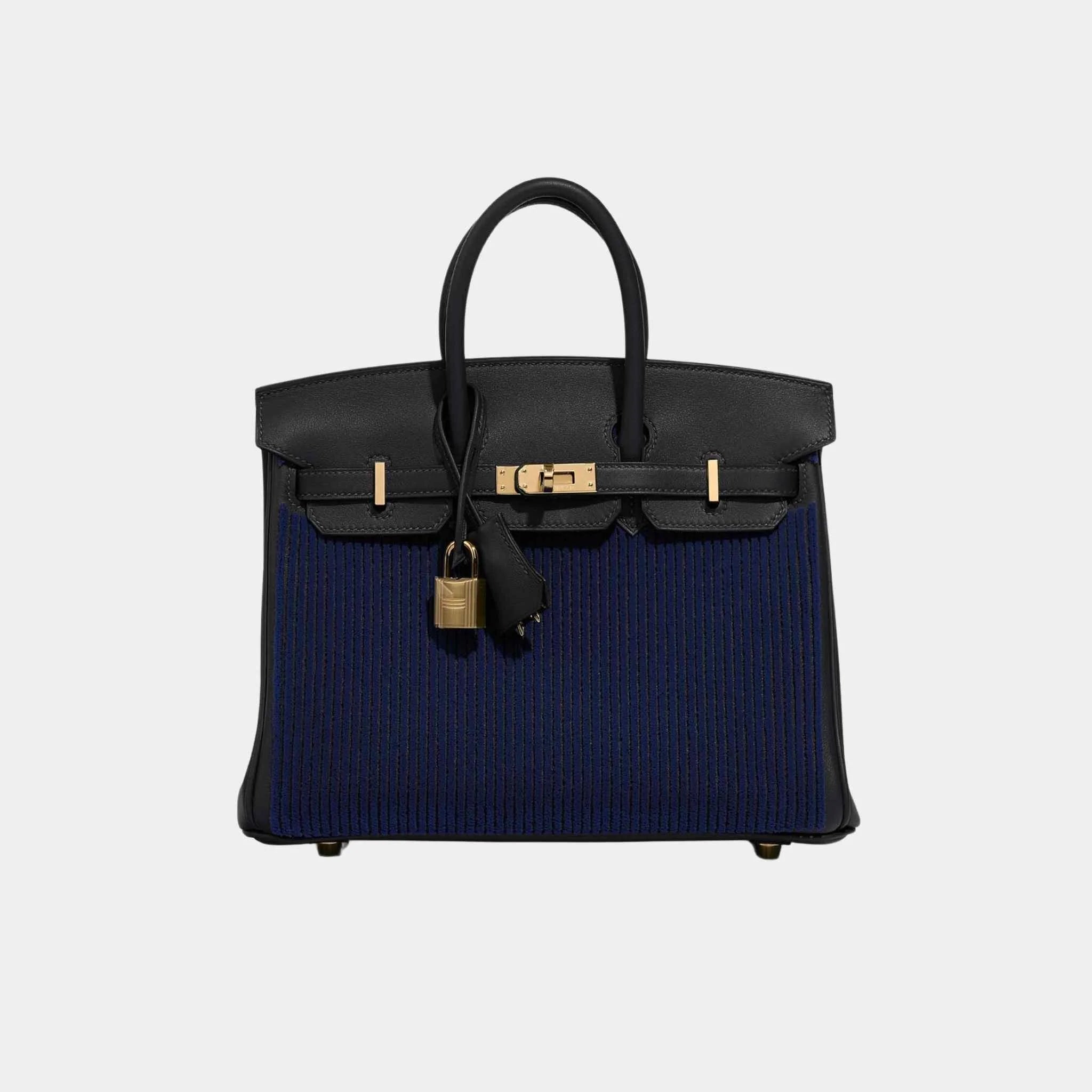Hermes Birkin 25 Cote a Cote Tuffetage Swift Caban Bleu Saphir, Front