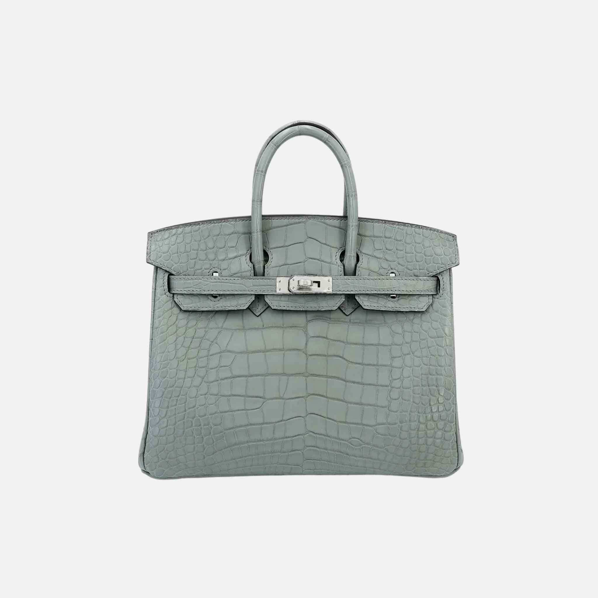 Hermes Birkin 25 Matte Alligator Gris Ciment PHW,Front