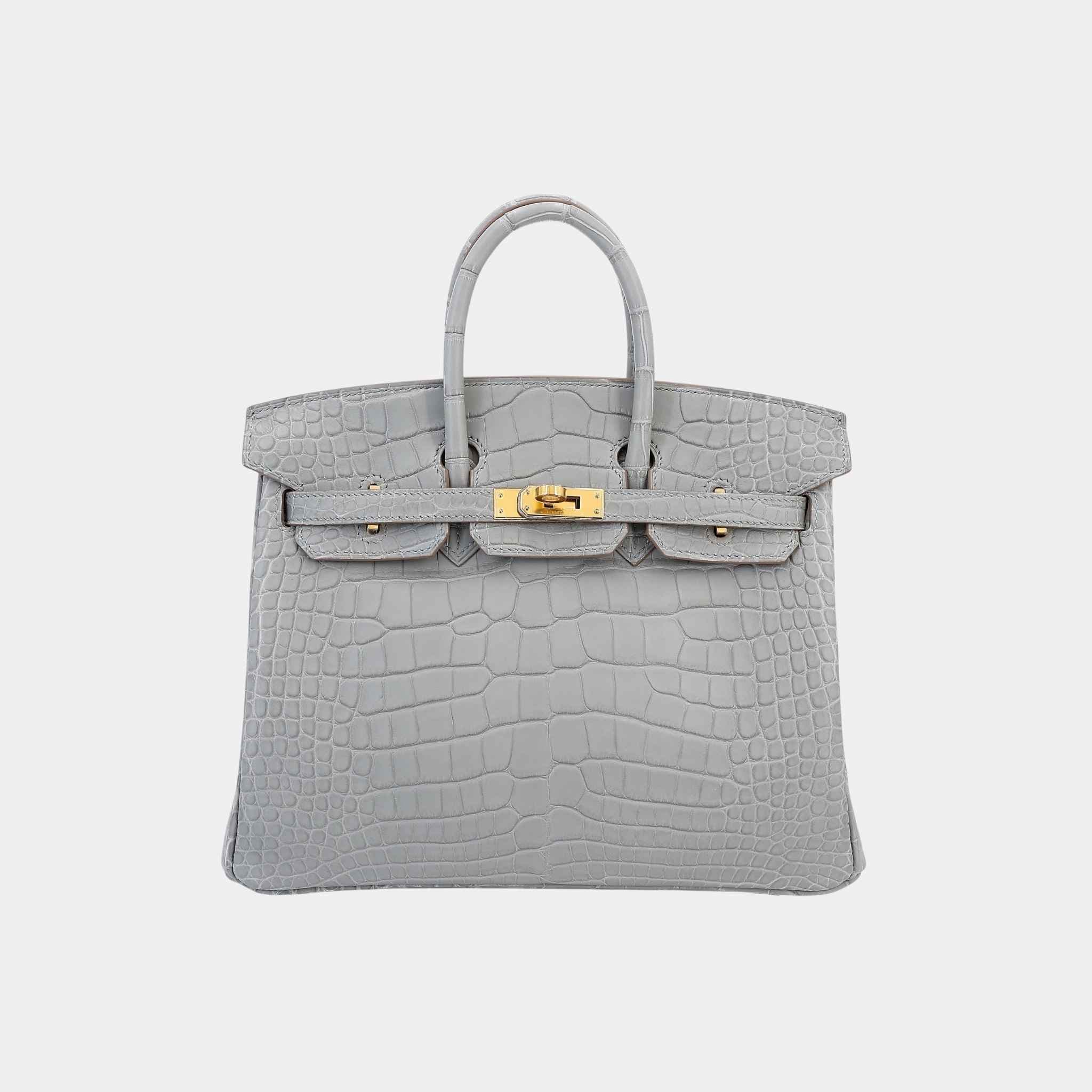 Hermes Birkin 25 Matte Alligator Gris Perle GHW, Front