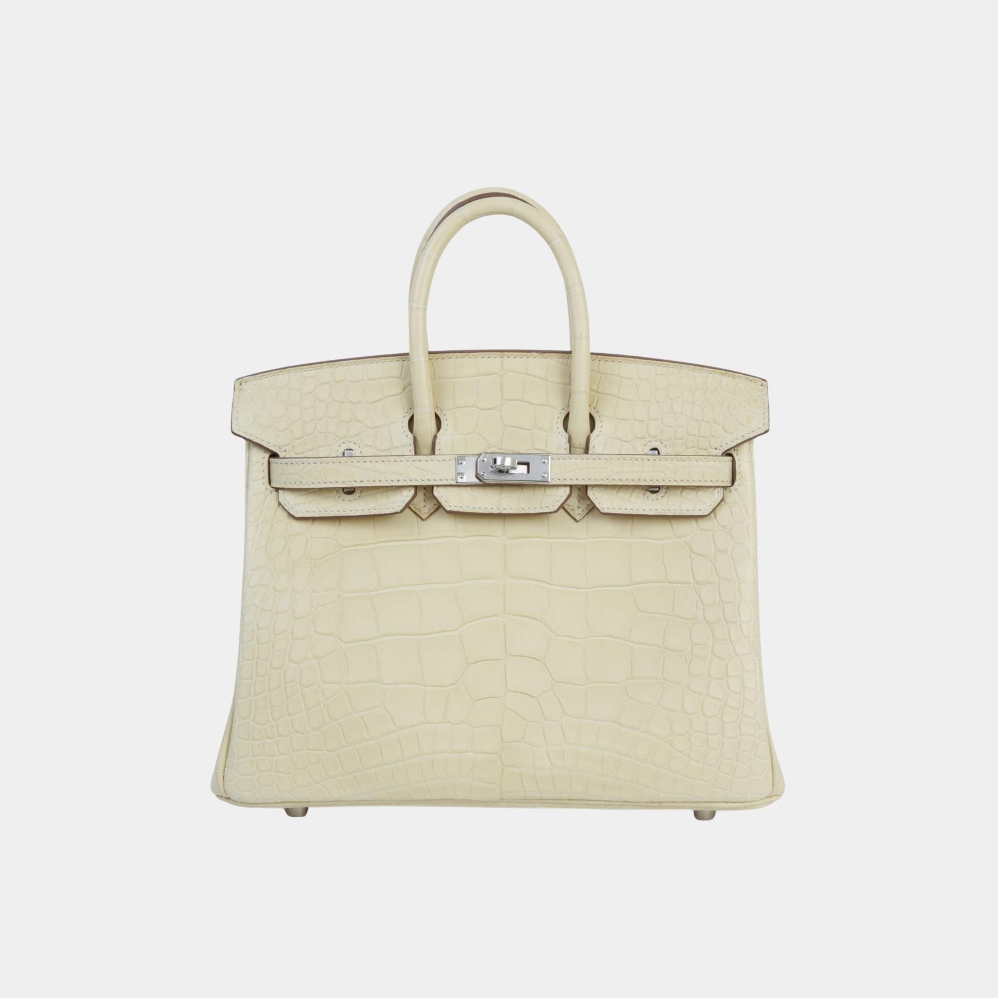 Hermes Birkin 25 Matte Alligator Vanille PHW, Front