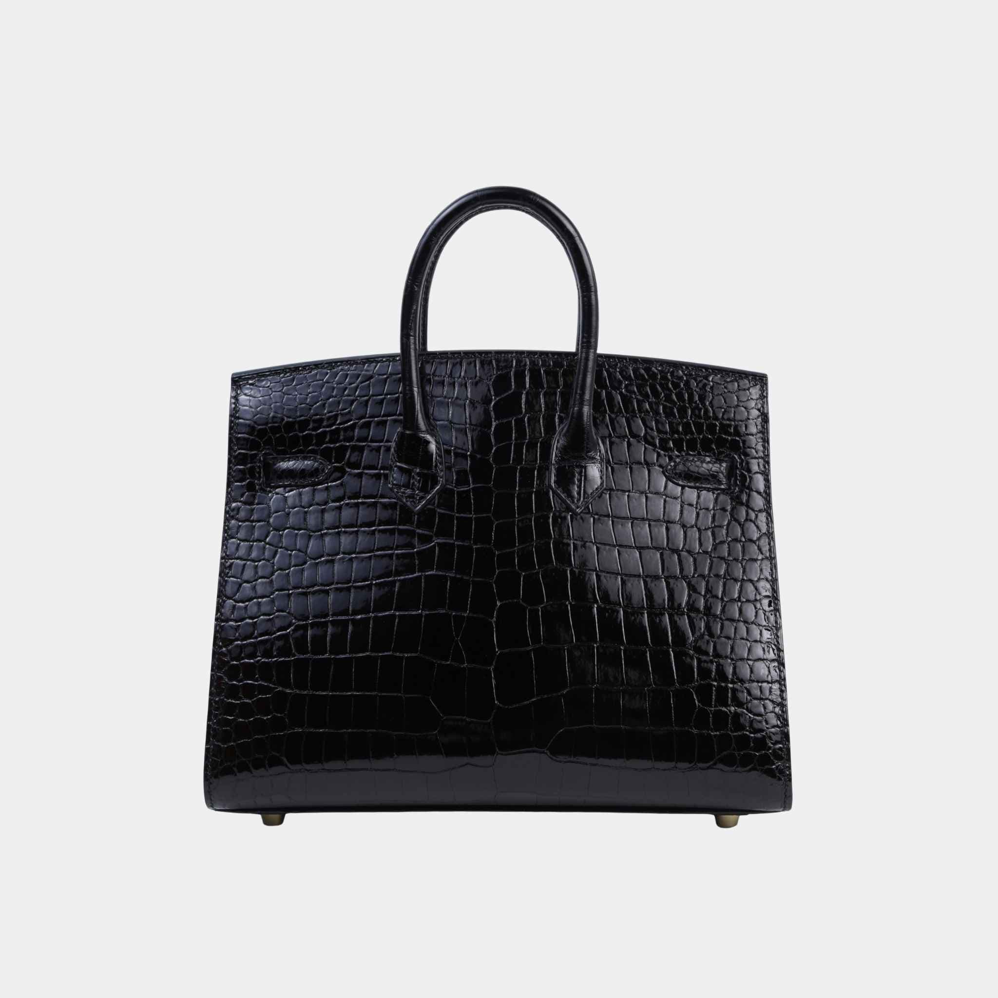 Hermes Birkin 25 Sellier Shiny Porosus Crocodile Black GHW, Back