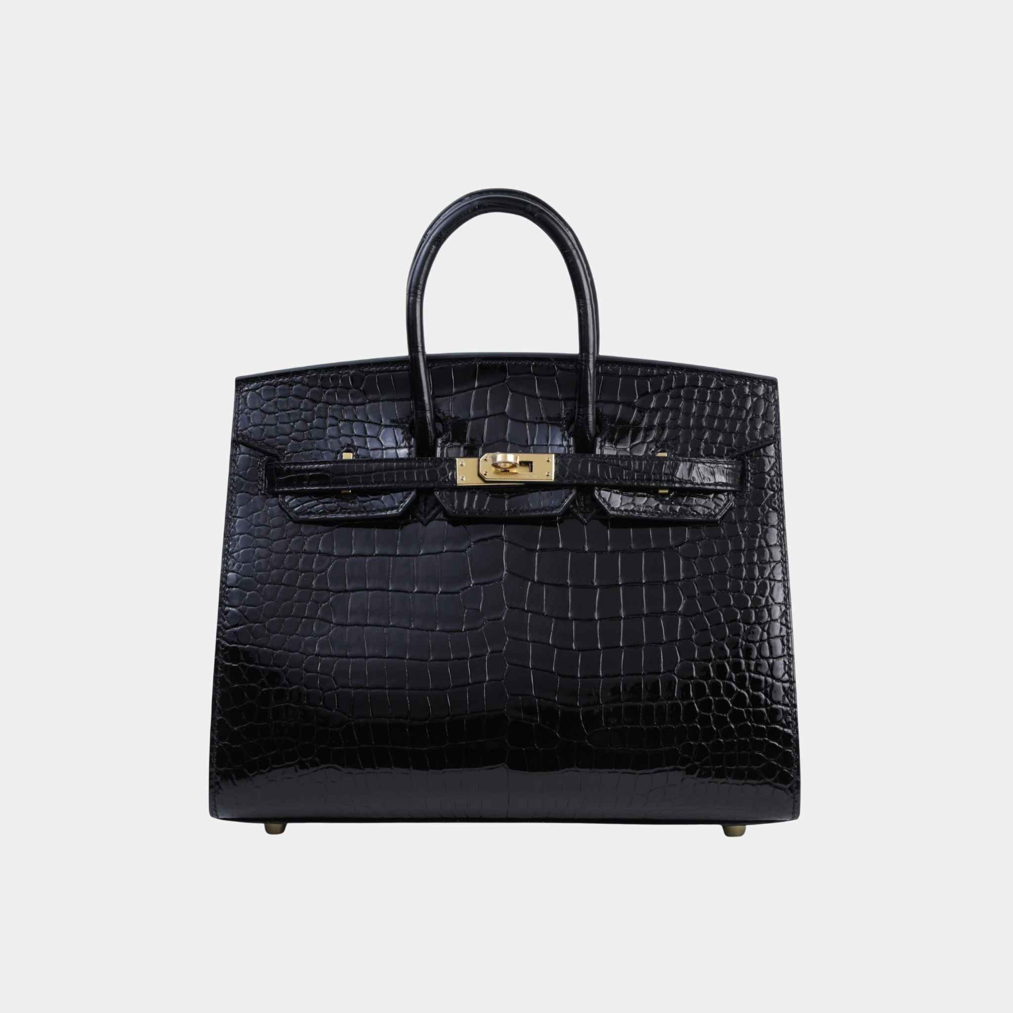 Hermes Birkin 25 Sellier Shiny Porosus Crocodile Black GHW, Front