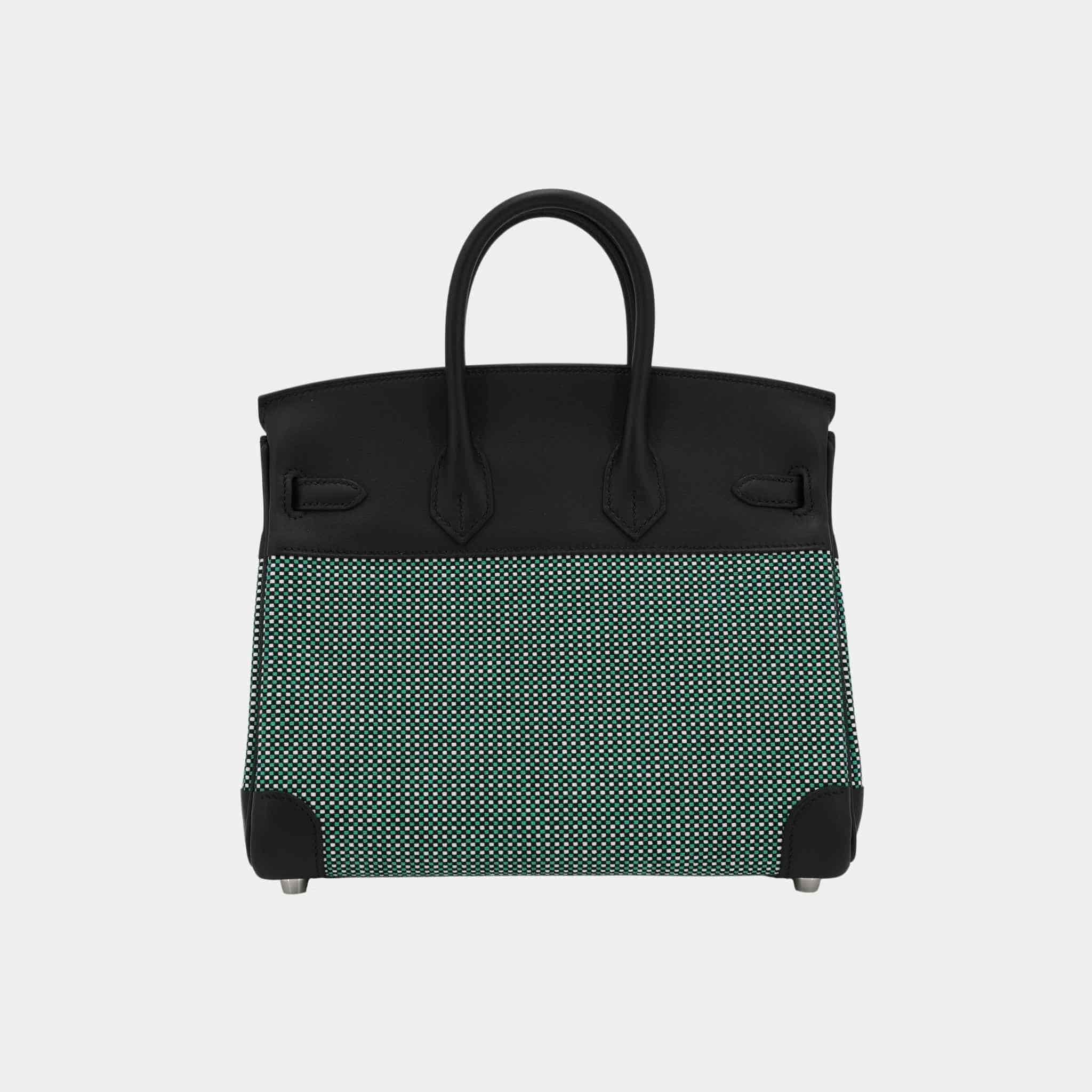 Hermes Birkin 25 Swift-Toile Quadrille Canvas Menthe/Black PHW, Back