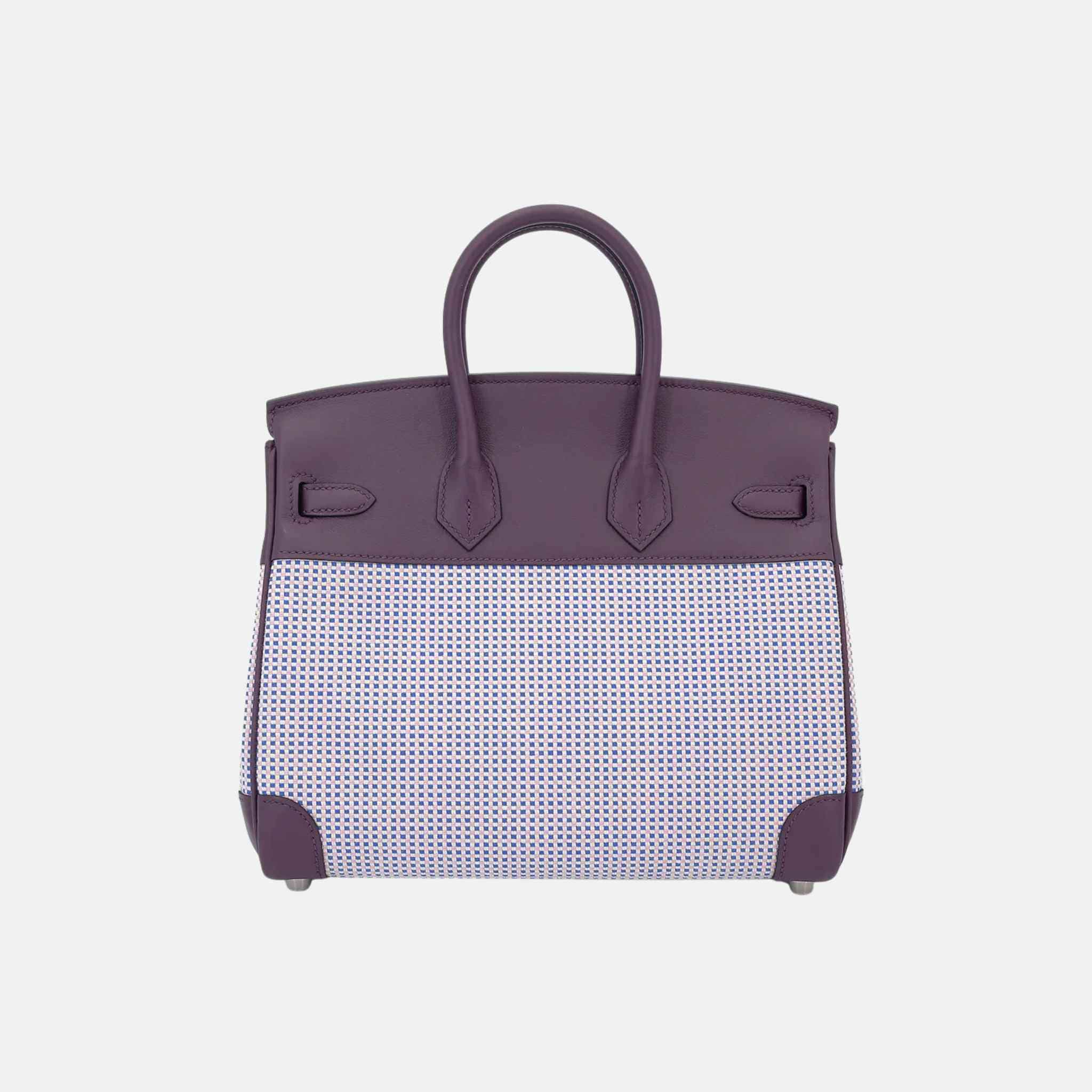 Hermes Birkin 25 Swift-Toile Quadrille Canvas Cassis/Mauve Sylvestre/Ecru PHW, Back