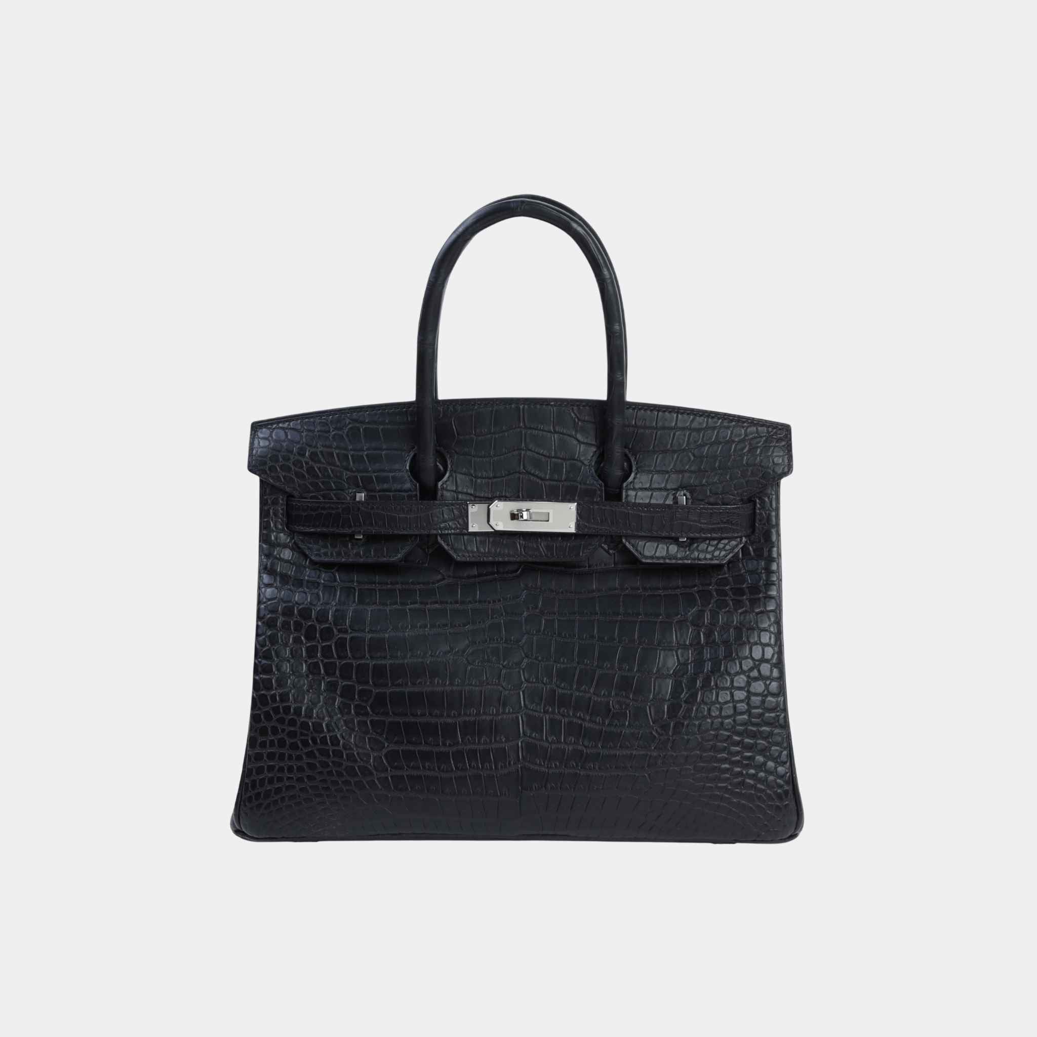 Hermes Birkin 30 Porosus Crocodile Black PHW, Front