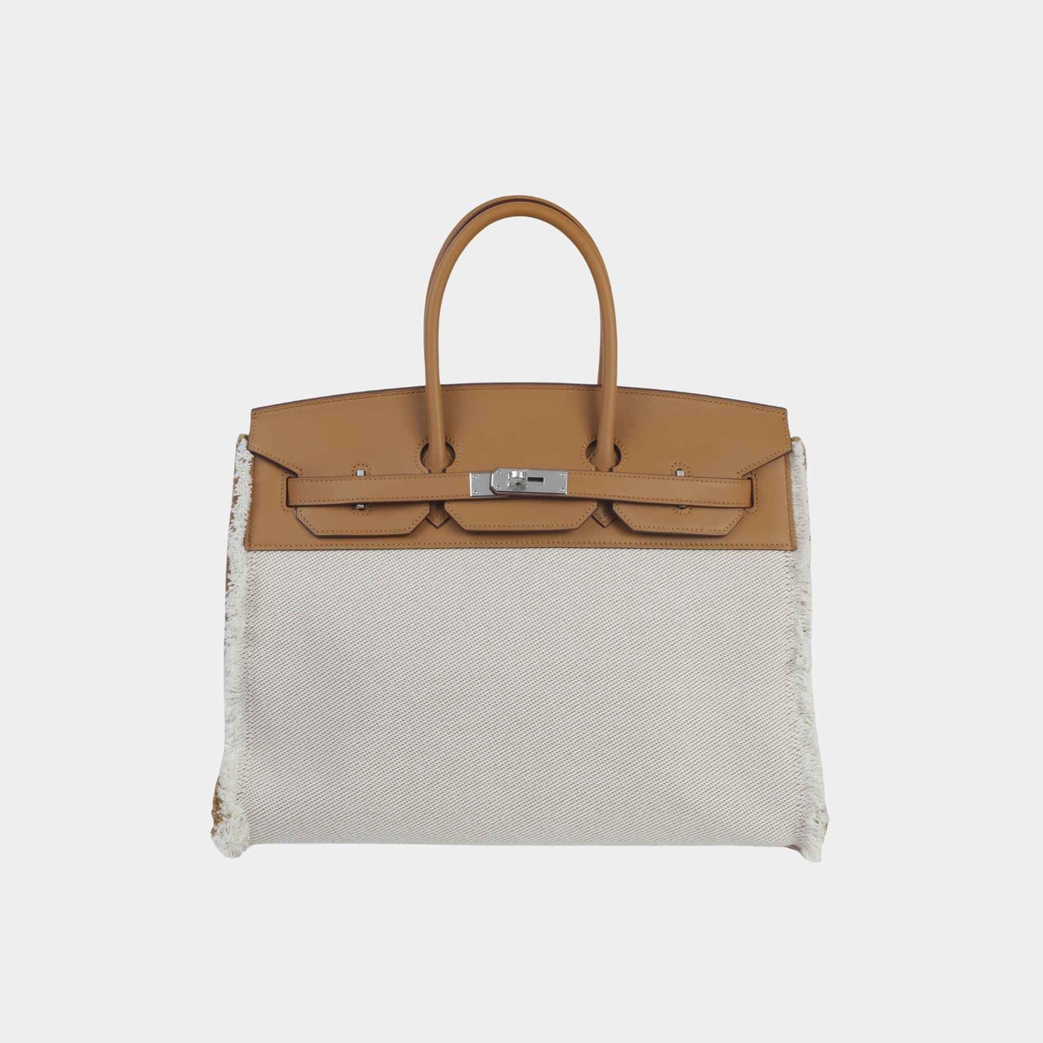 Hermes Birkin 35 Fray Fray Toile H Canvas-Swift Sesame PHW, Front