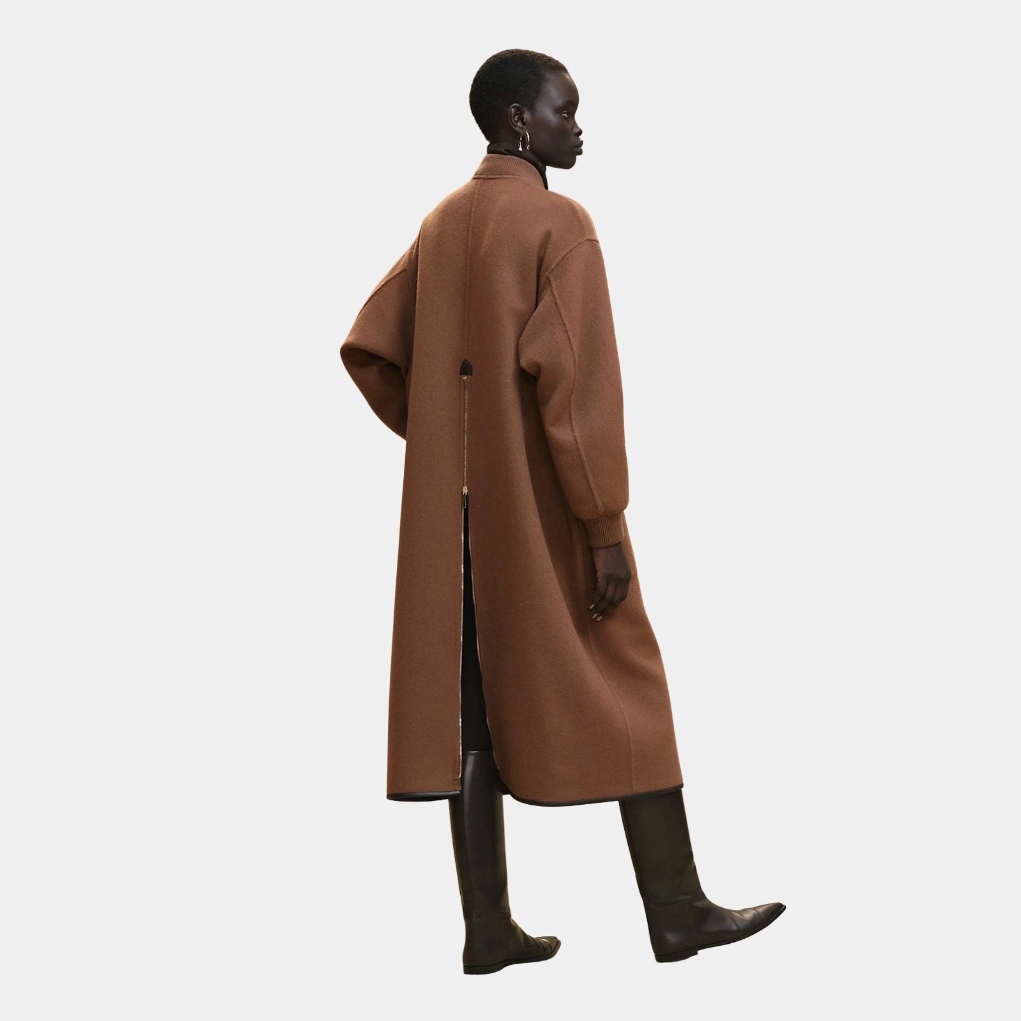 Hermes Bomber-inspired Coat in Double-sided Cashmere, Marron Chene, Back