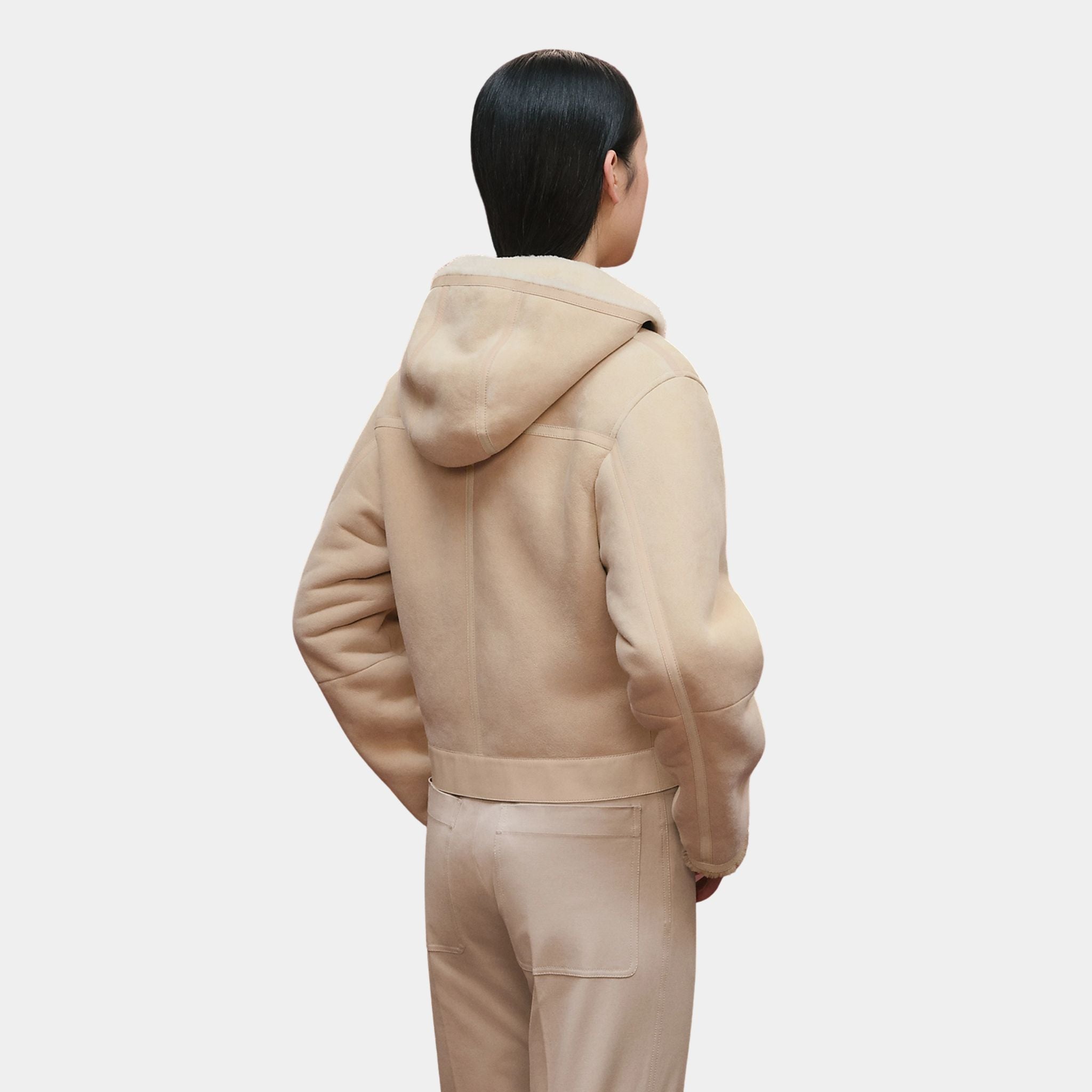 Hermes Bomber-inspired Jacket in Curly Sheepskin, Blanc, Coquille, Back