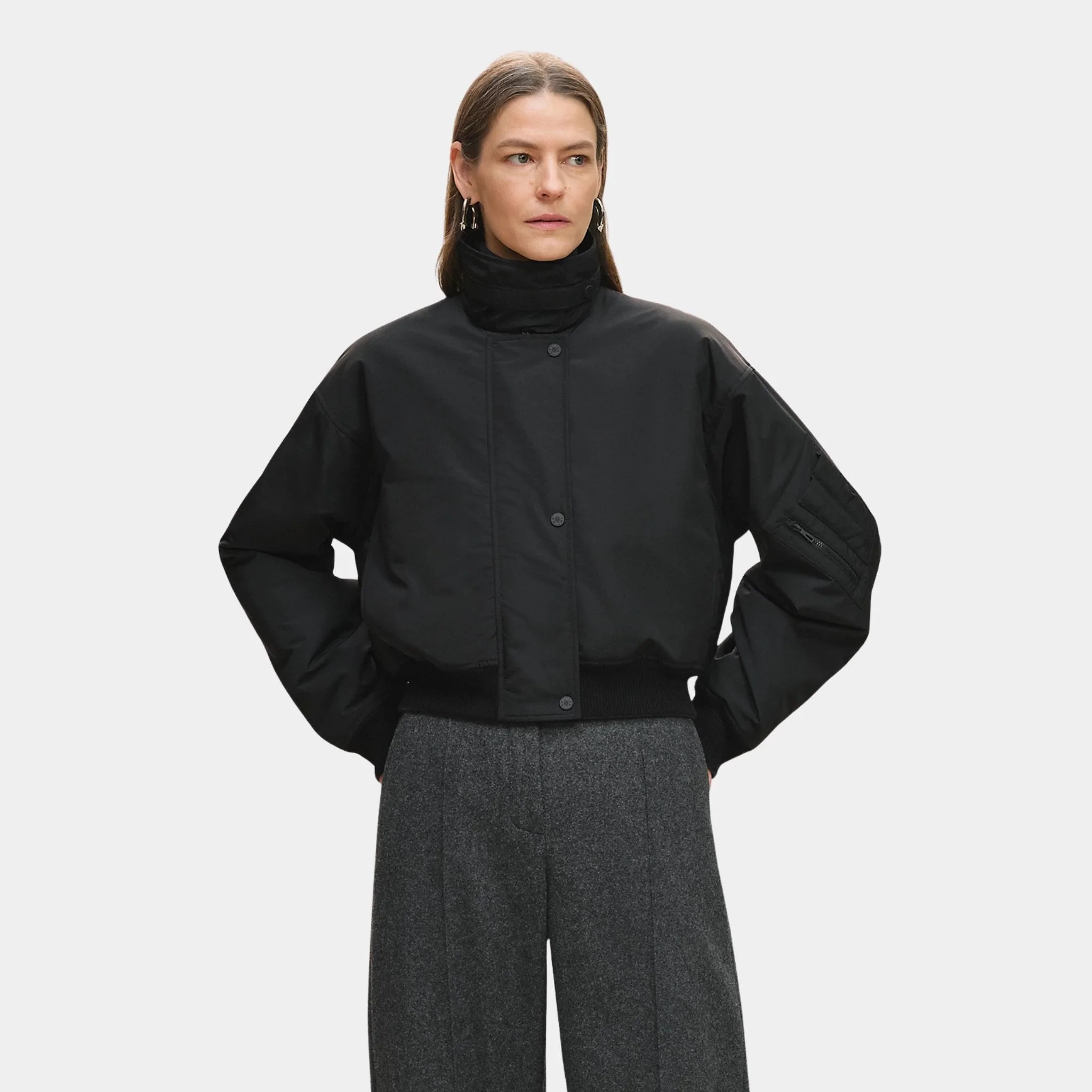 Hermes Bomber Jacket in Technical Wool, Noir, Front