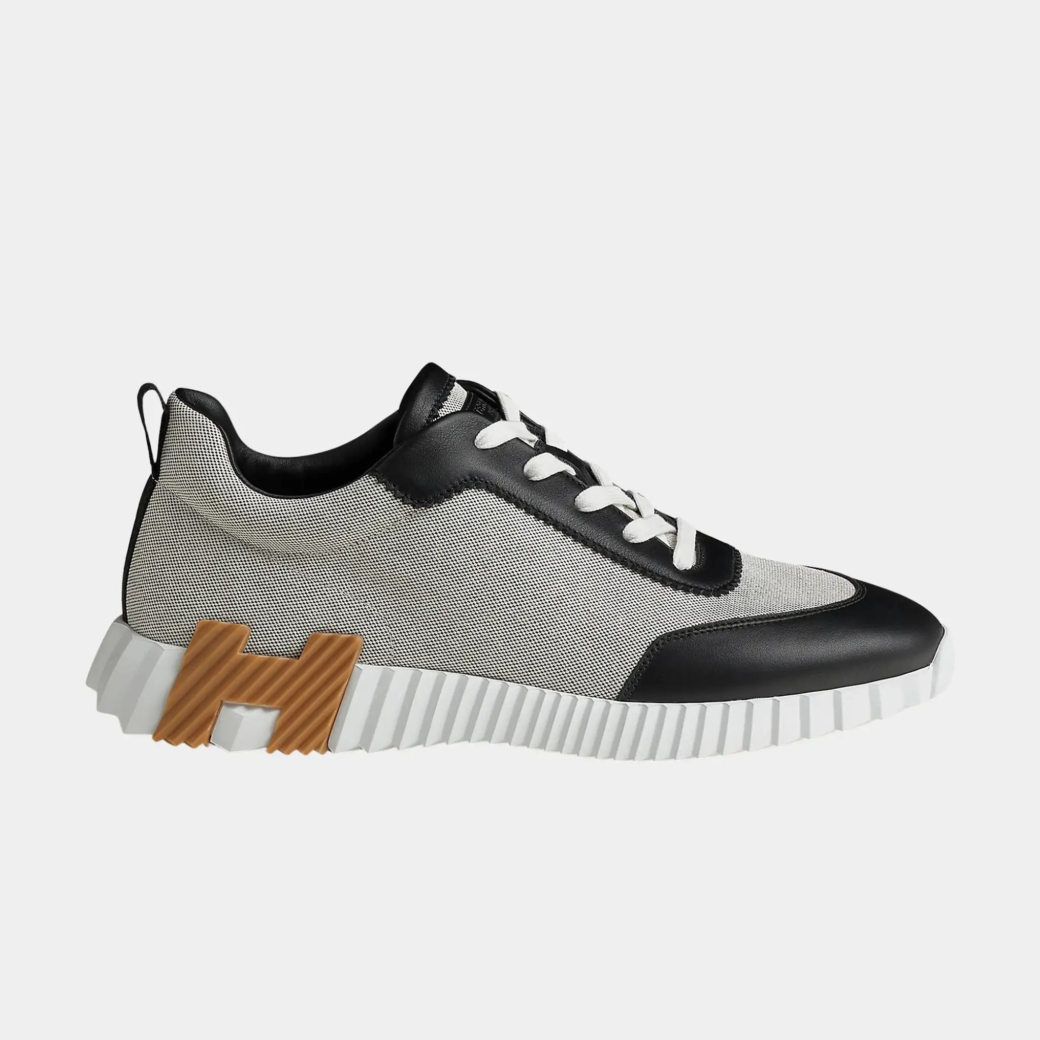Hermes Bouncing Sneaker in H Canvas and Calfskin, Prunoir, Noir, Side