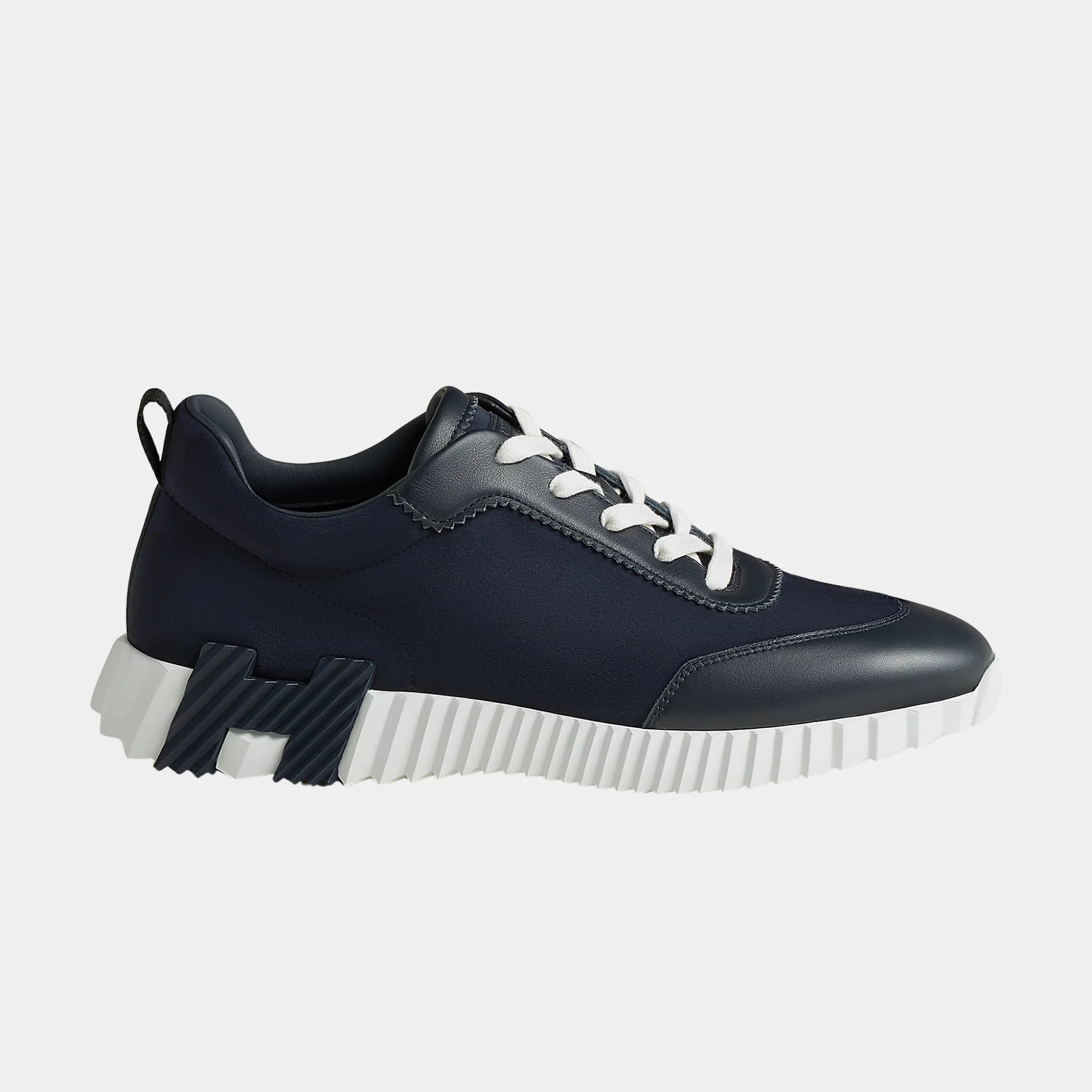 Hermes Bouncing Sneaker Suede and Calfskin Men, Marine, Side