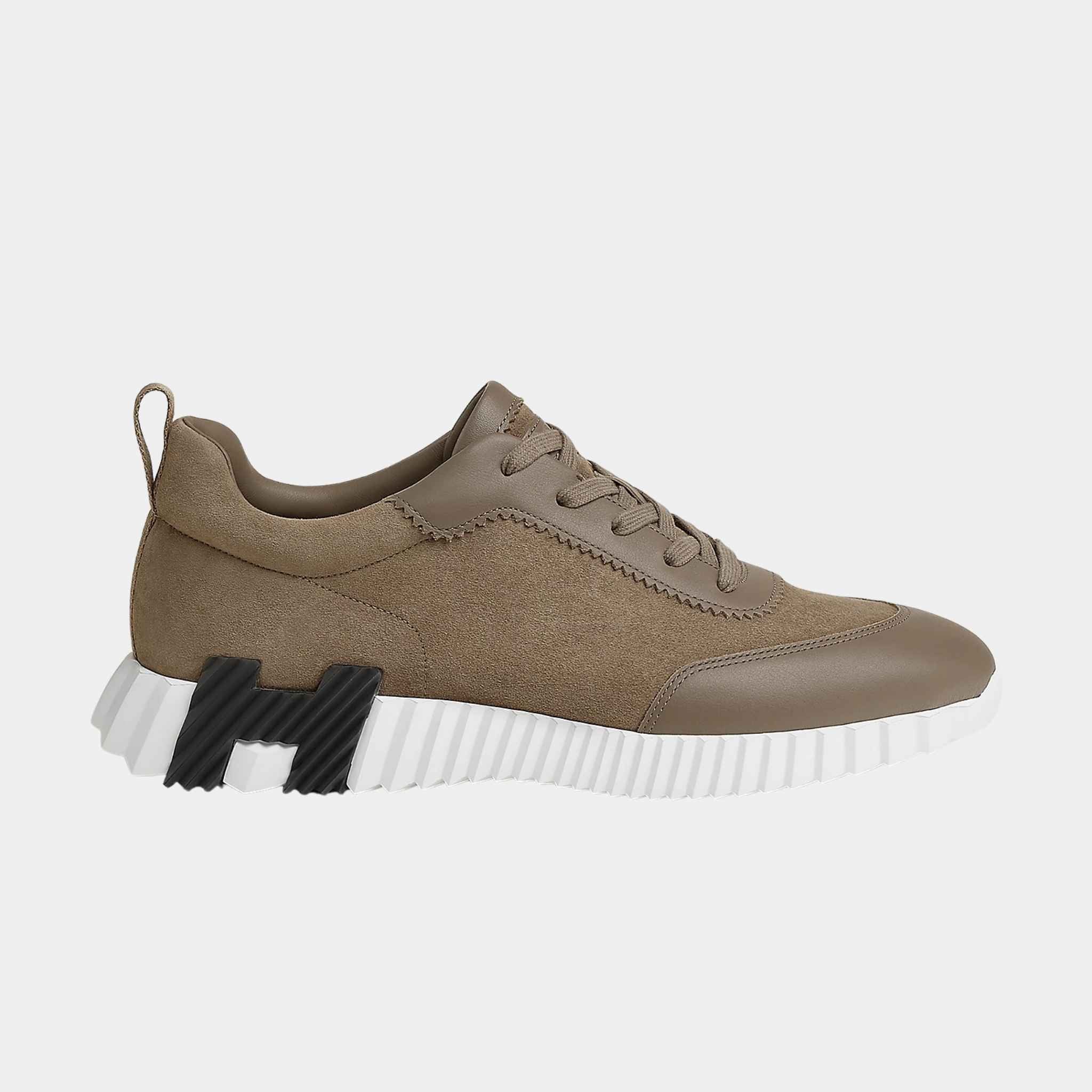 Hermes Bouncing Sneaker Suede and Calfskin Men, Etoupe, Side