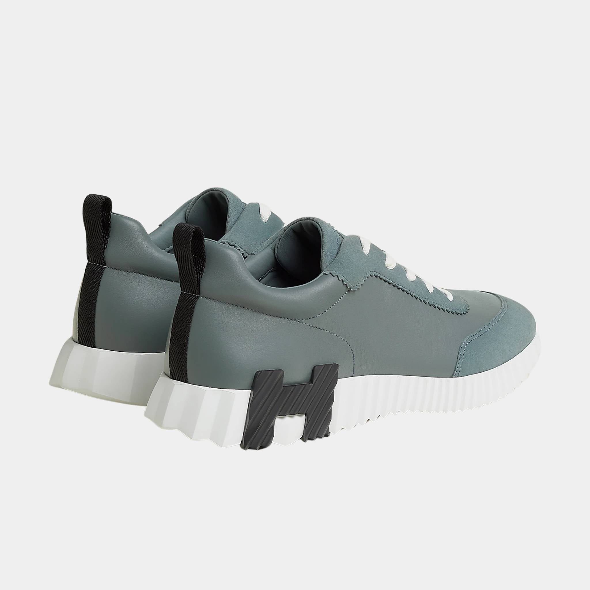 Hermes Bouncing Sneaker Suede Toe Cap Calfskin Men, Bleu Tonnere, Black