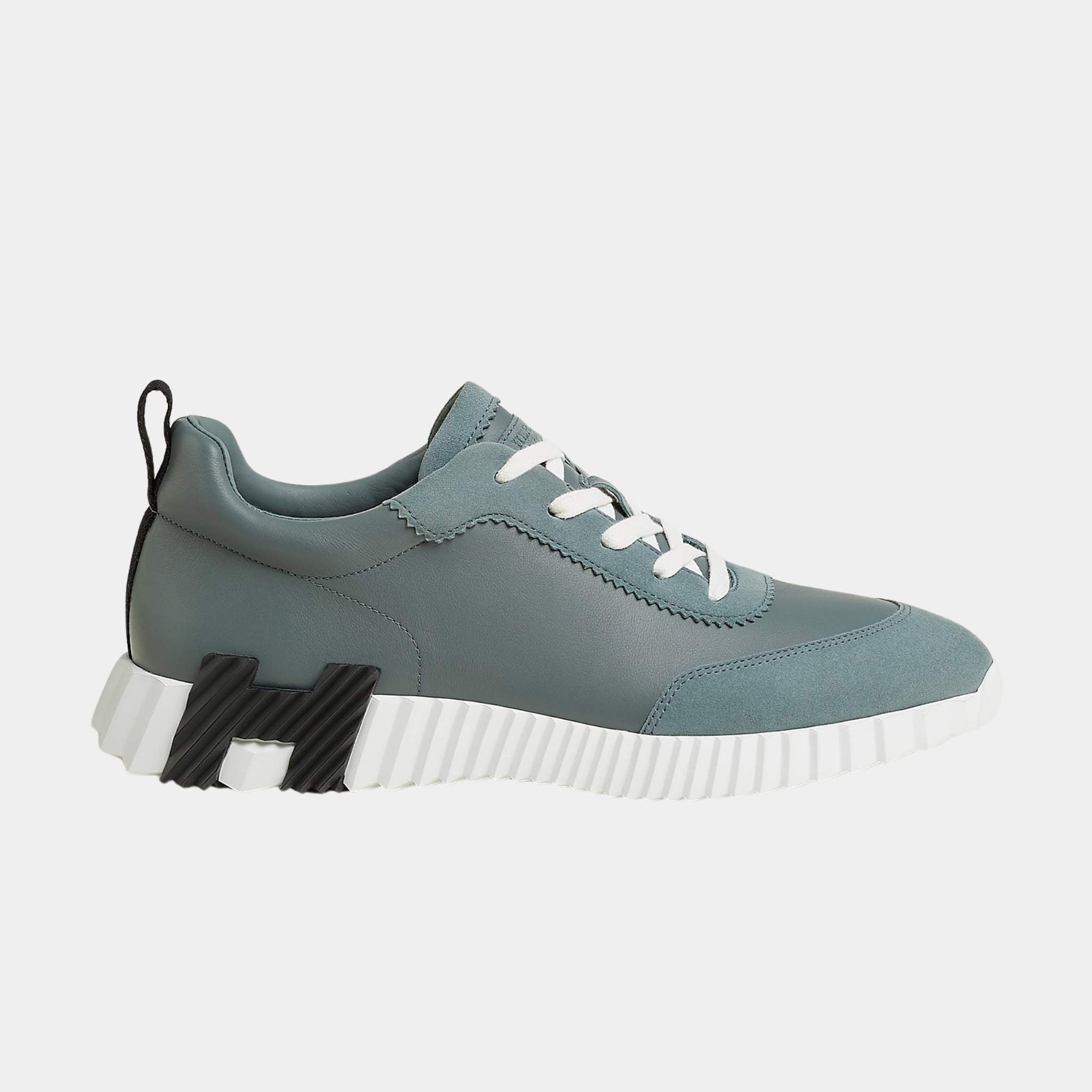 Hermes Bouncing Sneaker Suede Toe Cap Calfskin Men, Bleu Tonnere, Side