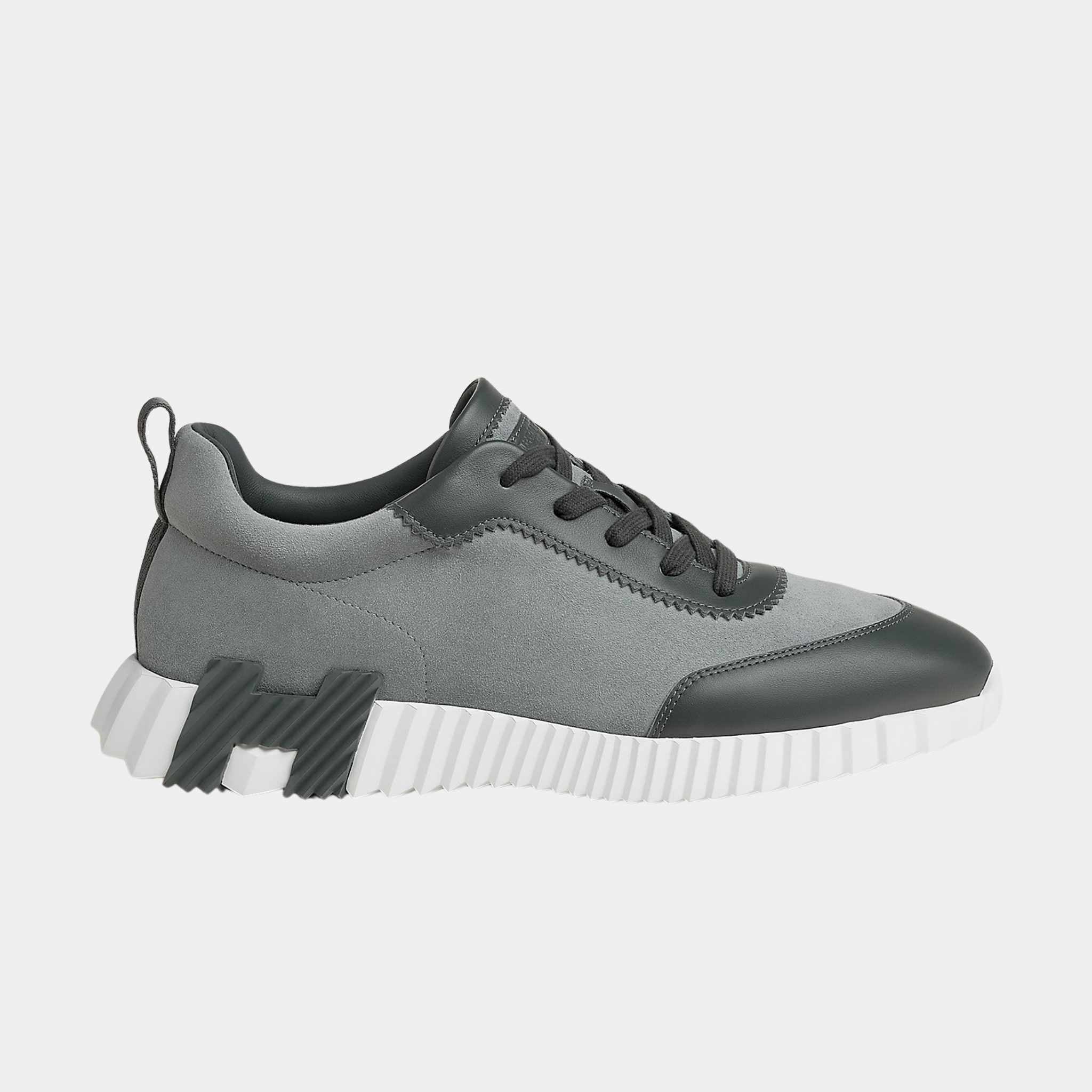 Hermes Bouncing Sneaker Suede Upper Calfskin Men, Gris Orage, Side
