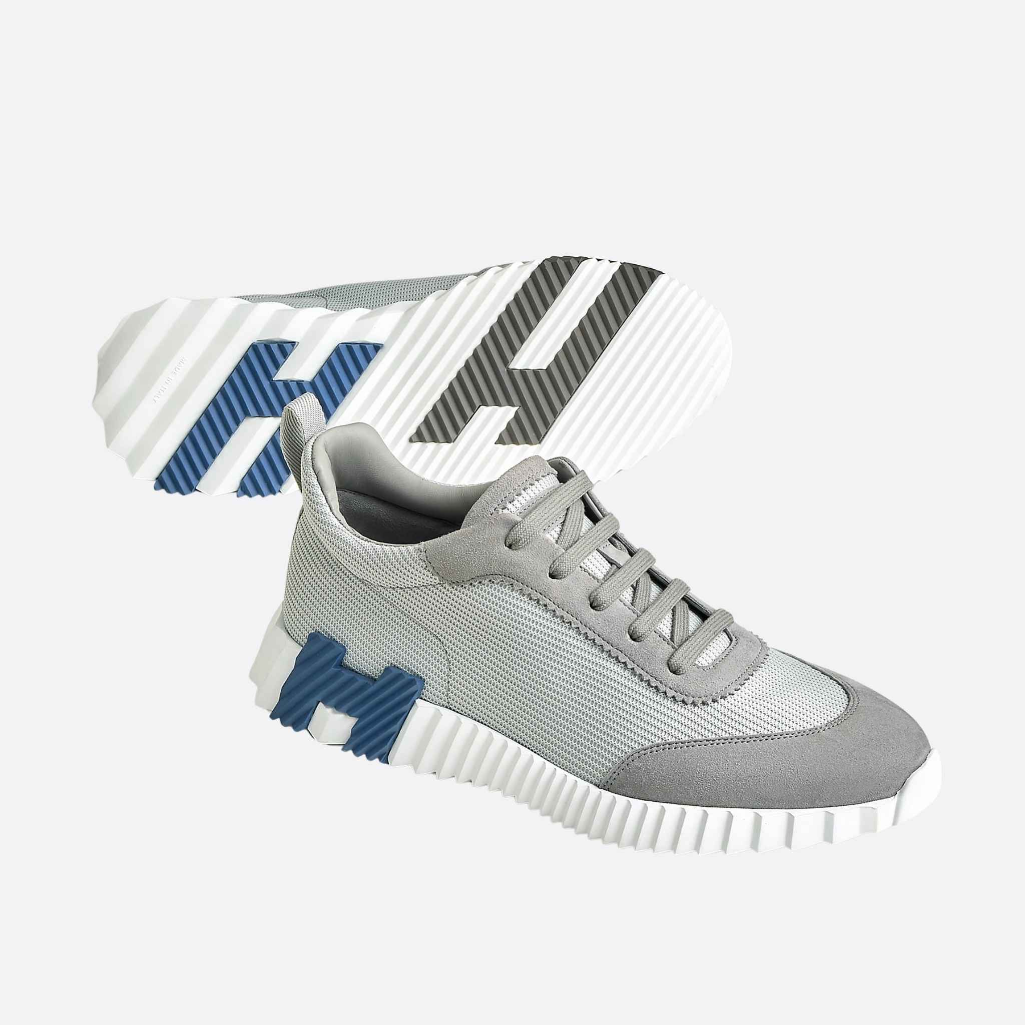 Hermes Bouncing Sneaker Technical Mesh and Suede Men, Gris Temperance, Front