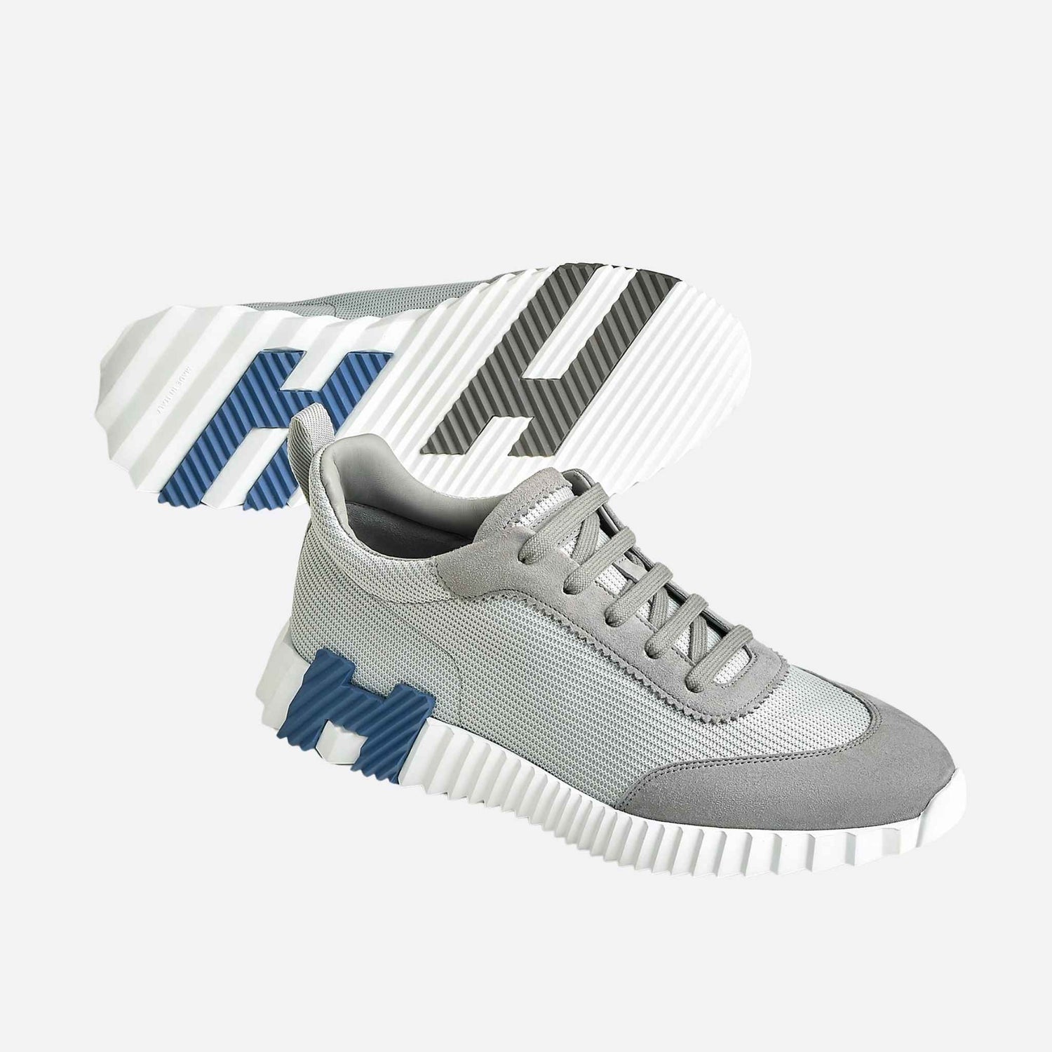 Hermes Bouncing Sneaker Technical Mesh and Suede Men, Gris Temperance, Front