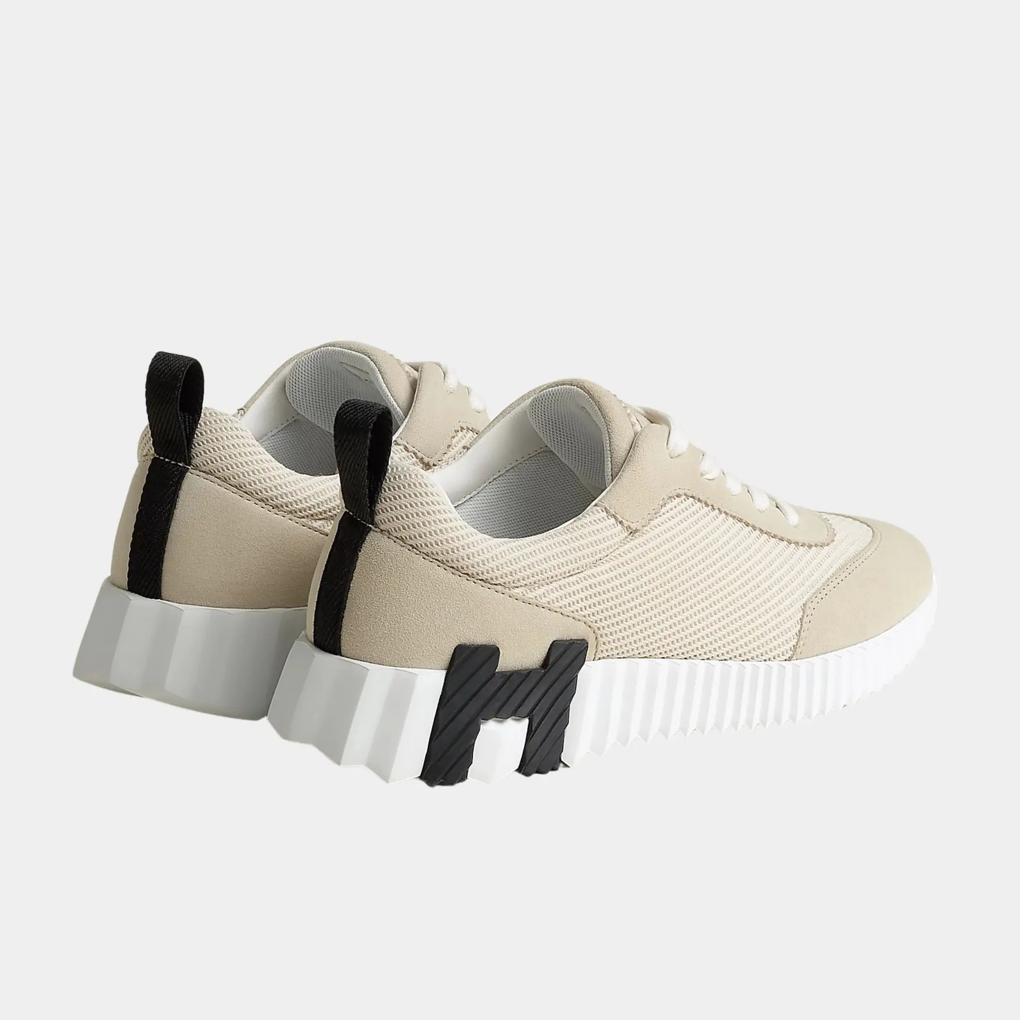 Hermes Bouncing Sneakers in Textured Mesh & Suede Goatskin, Beige Glaise, Back