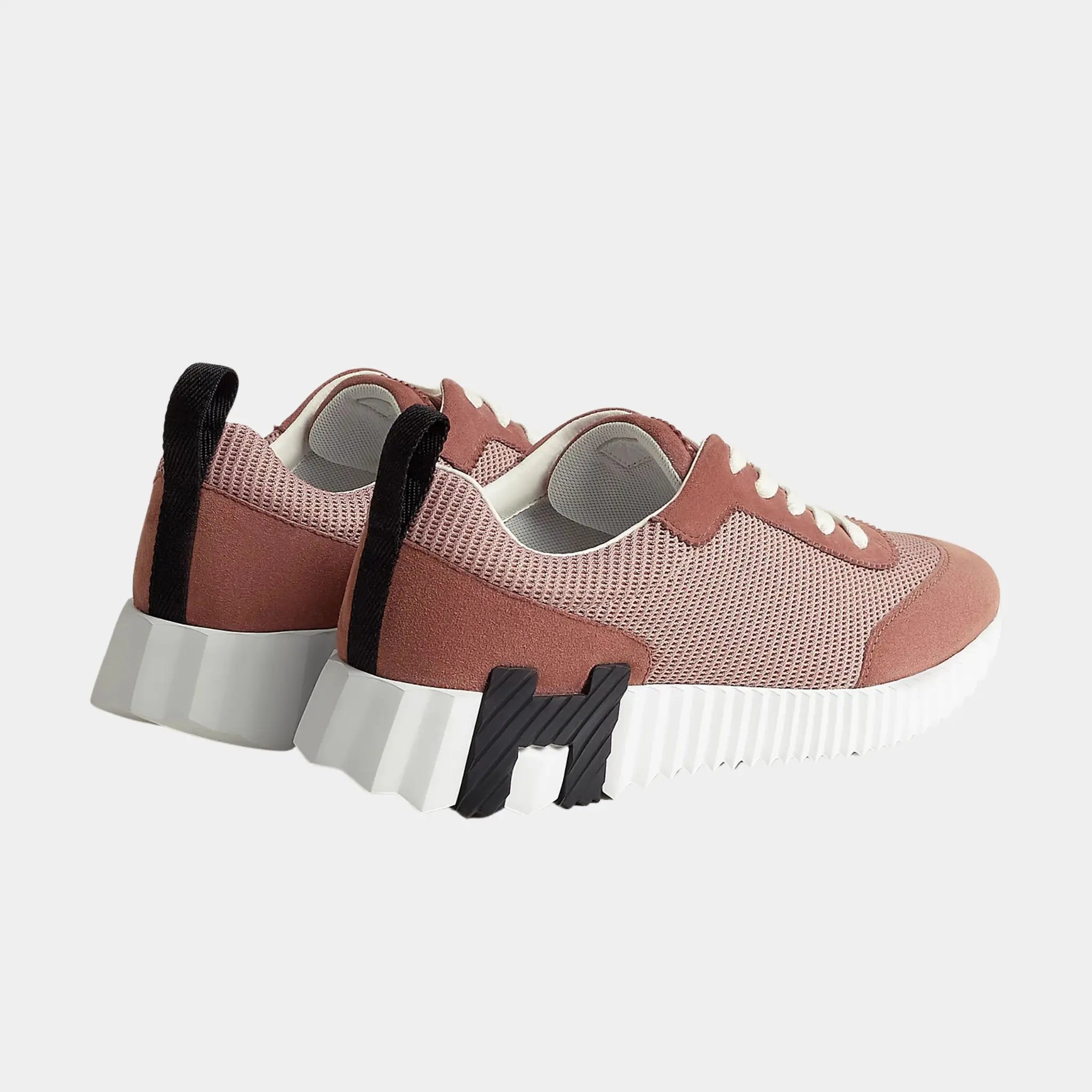 Hermes Bouncing Sneakers in Textured Mesh & Suede Goatskin, Rose Antique, Back