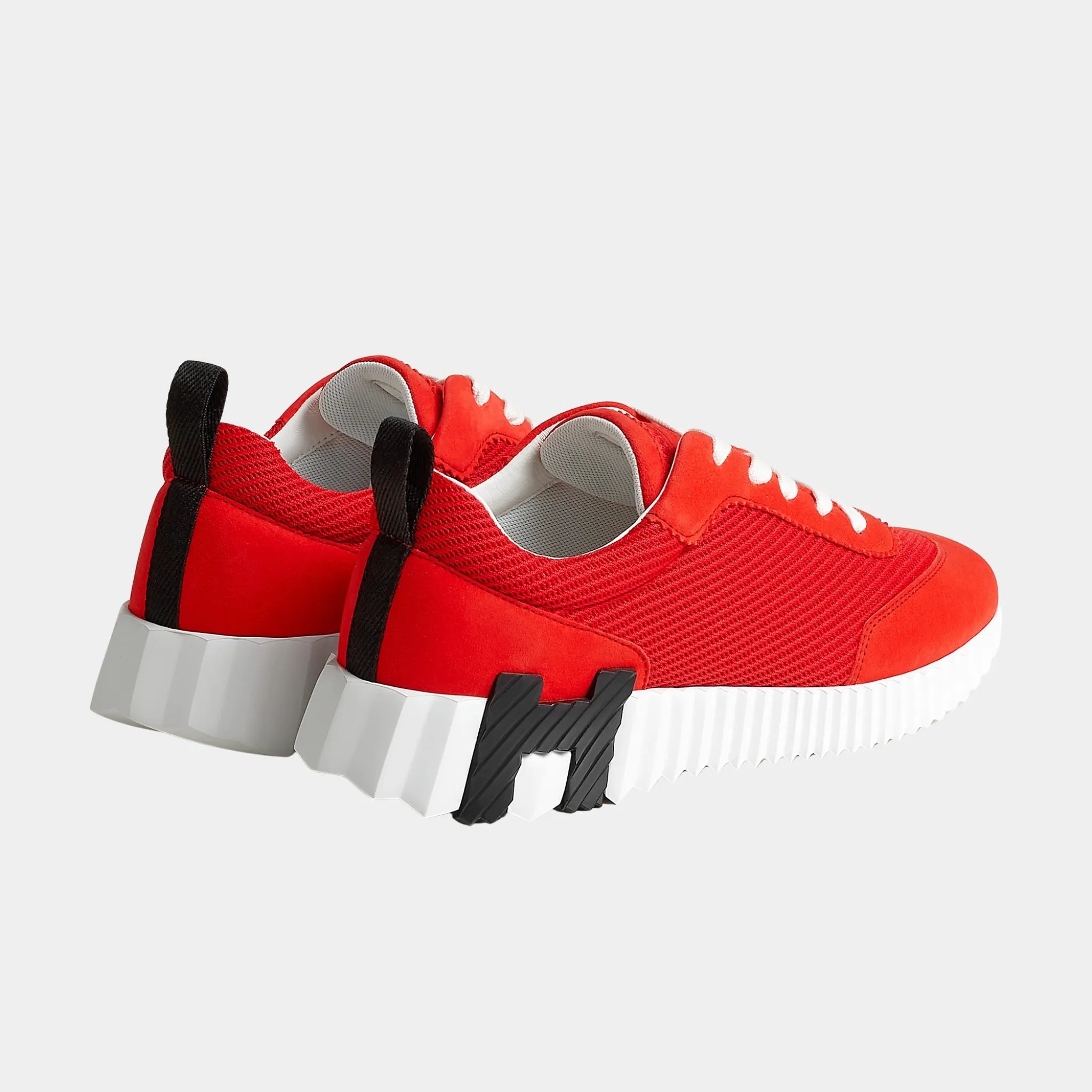 Hermes Bouncing Sneakers in Textured Mesh & Suede Goatskin, Rouge Grenadine, Back