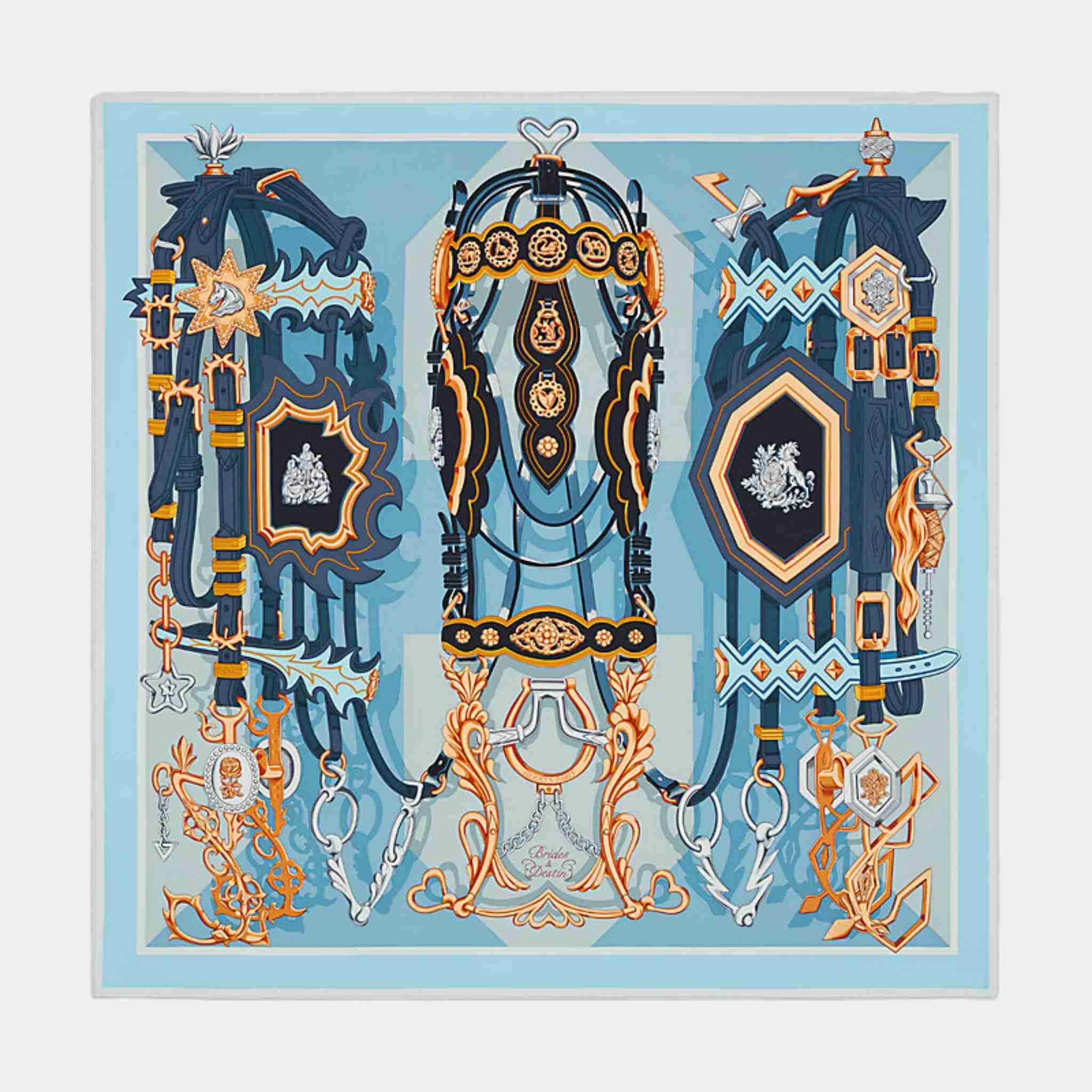 Hermes Brides et Destin Scarf 90, Sky Blue