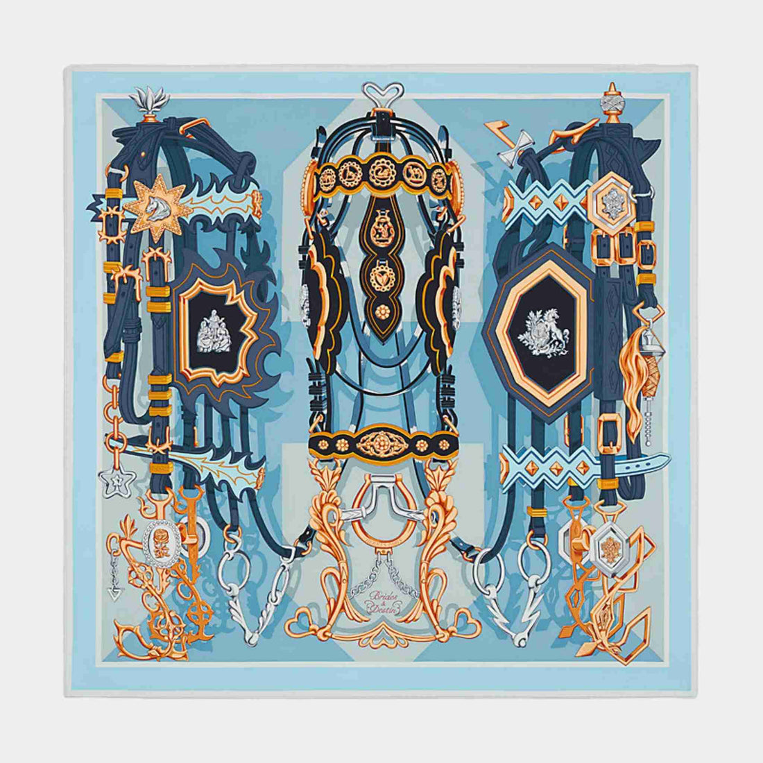 Hermes Brides et Destin Scarf 90, Sky Blue