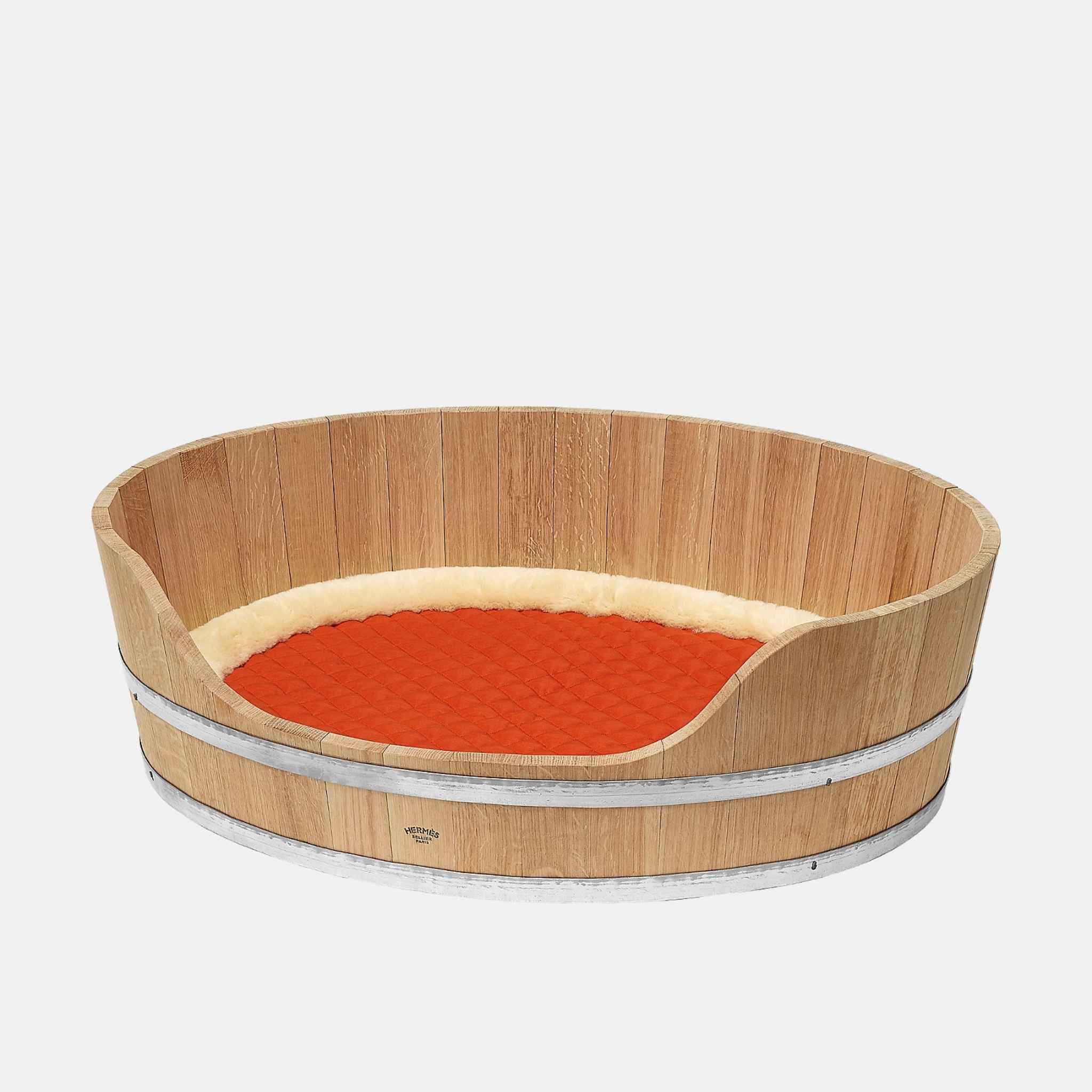 Hermes Bucket Basket Luxury Dog Bed In Oak Wood, Large