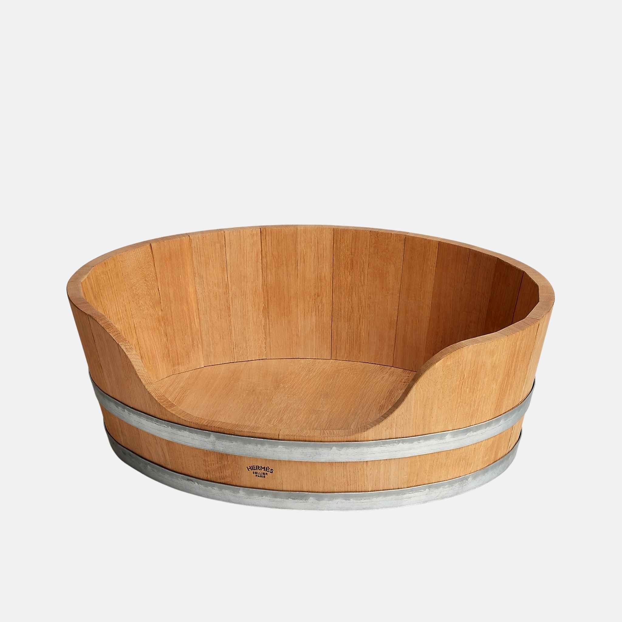 Hermes Bucket Basket Luxury Dog Bed In Oak Wood, Medium