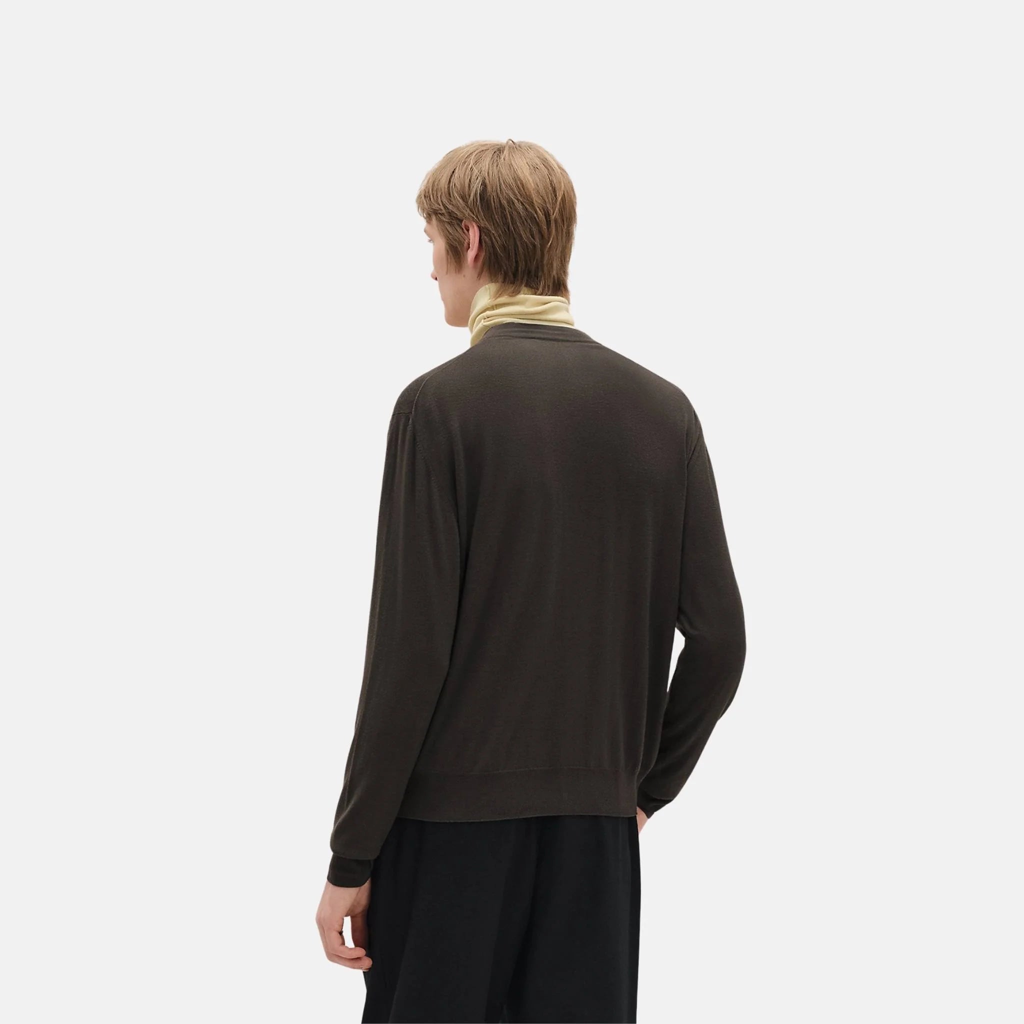 Hermes Buttoned Cardigan with H Detail, Coffee, Back