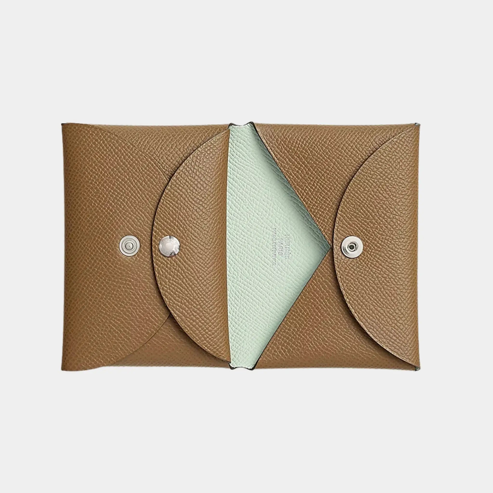 Calvi Duo Compact Verso Card Holder Epsom, Alezan / Vert Peppermint, Interior