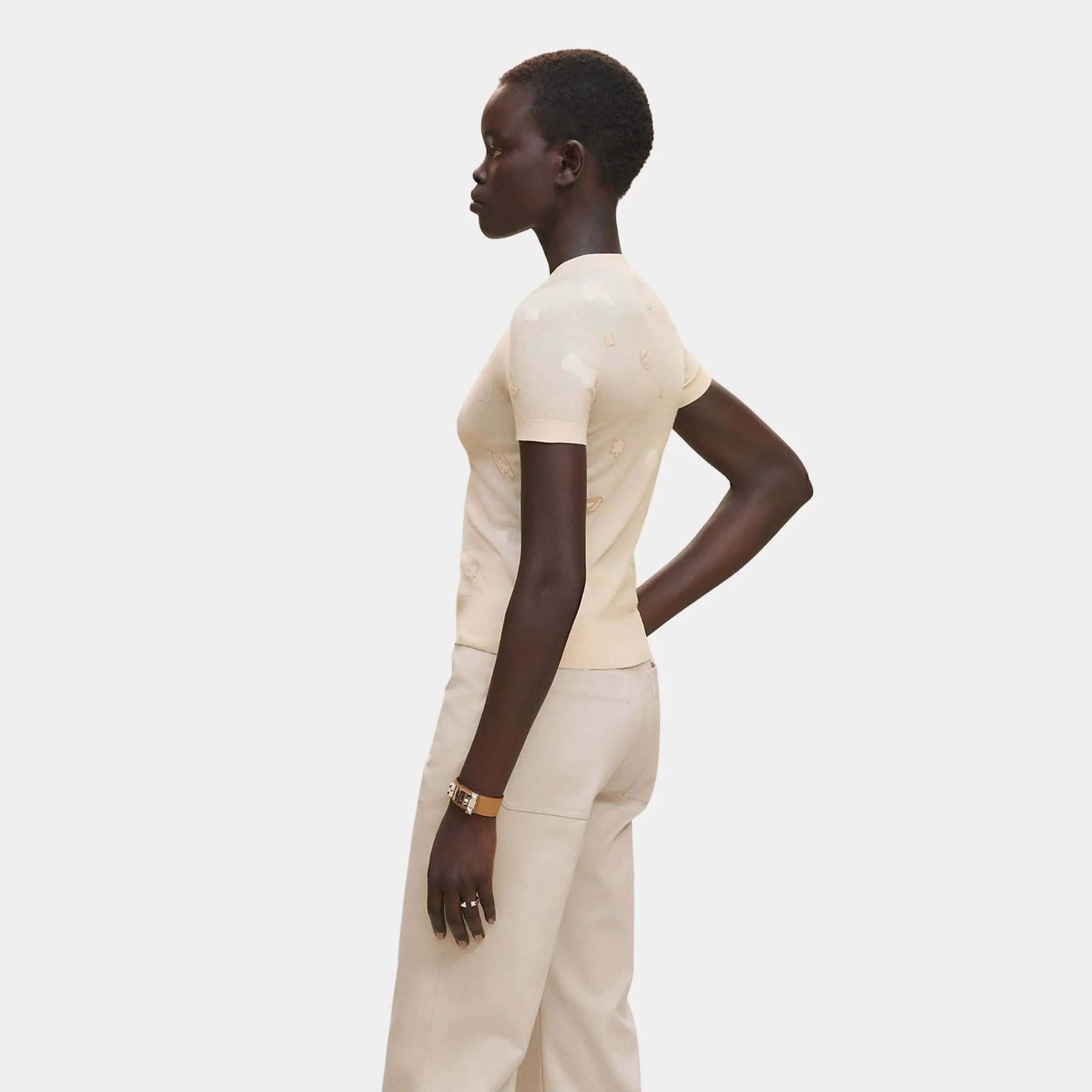 Hermes Candy Libris Short-sleeve Sweater, Blanc Cygne, Back