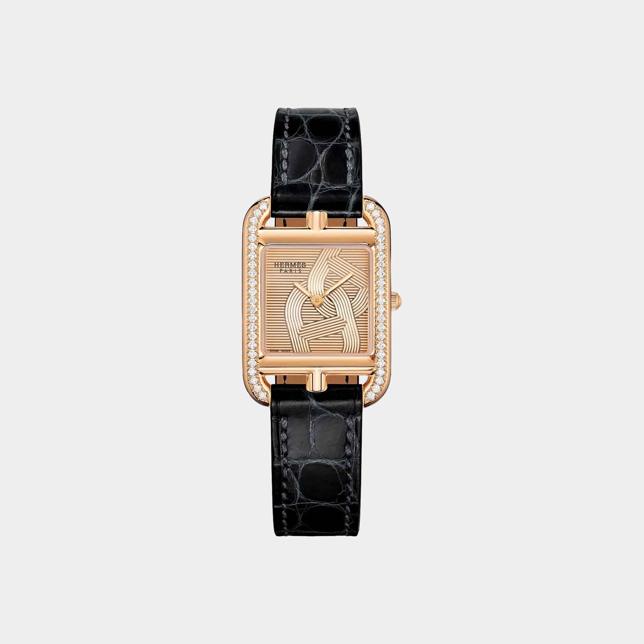 Hermes Cape Cod 31 mm Set-In Rose Gold Watch With Alligator Strap
